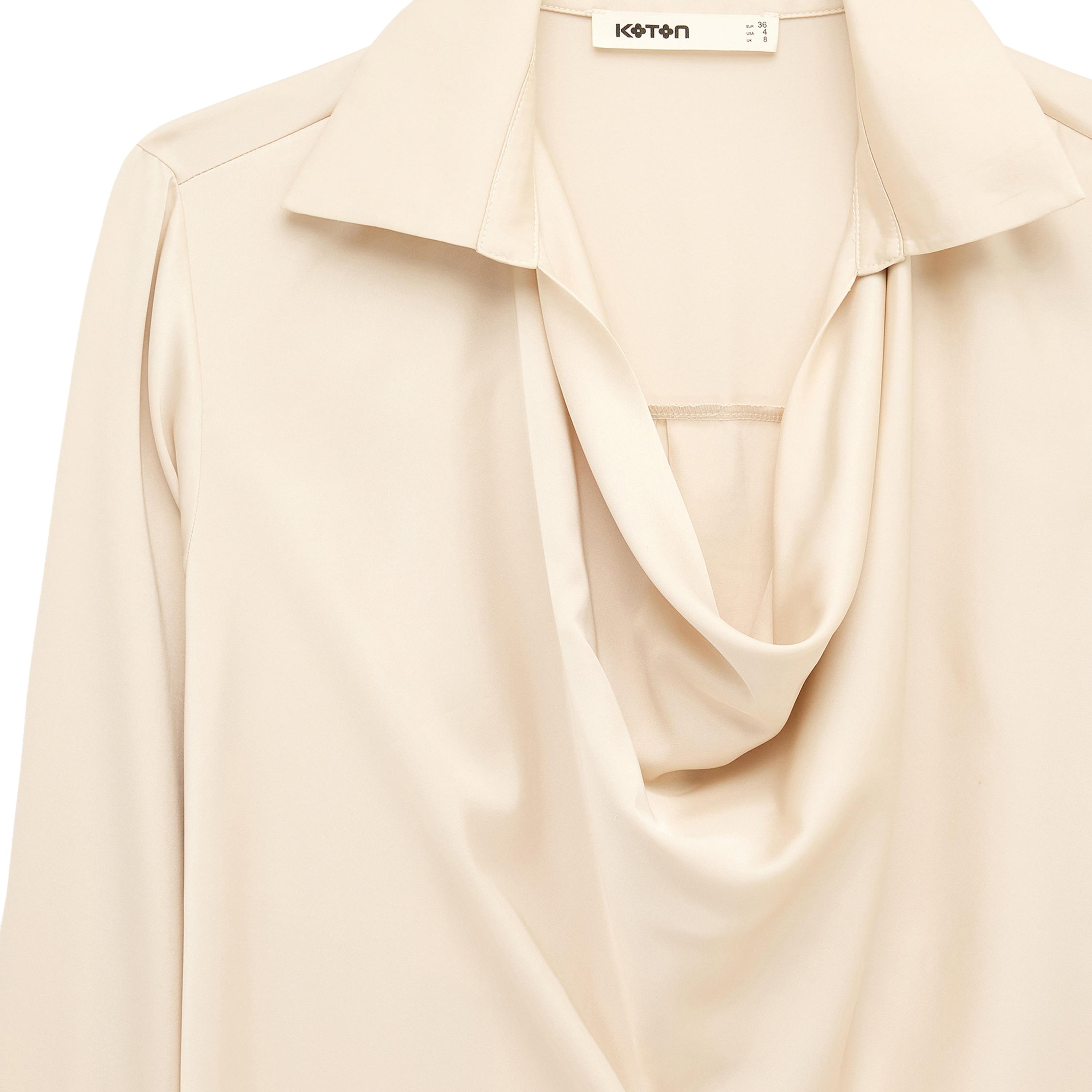 KOTON Beige Satin Cowl Neck Women's Top-women-clothing-shirtsandblouses-blouses-image-3