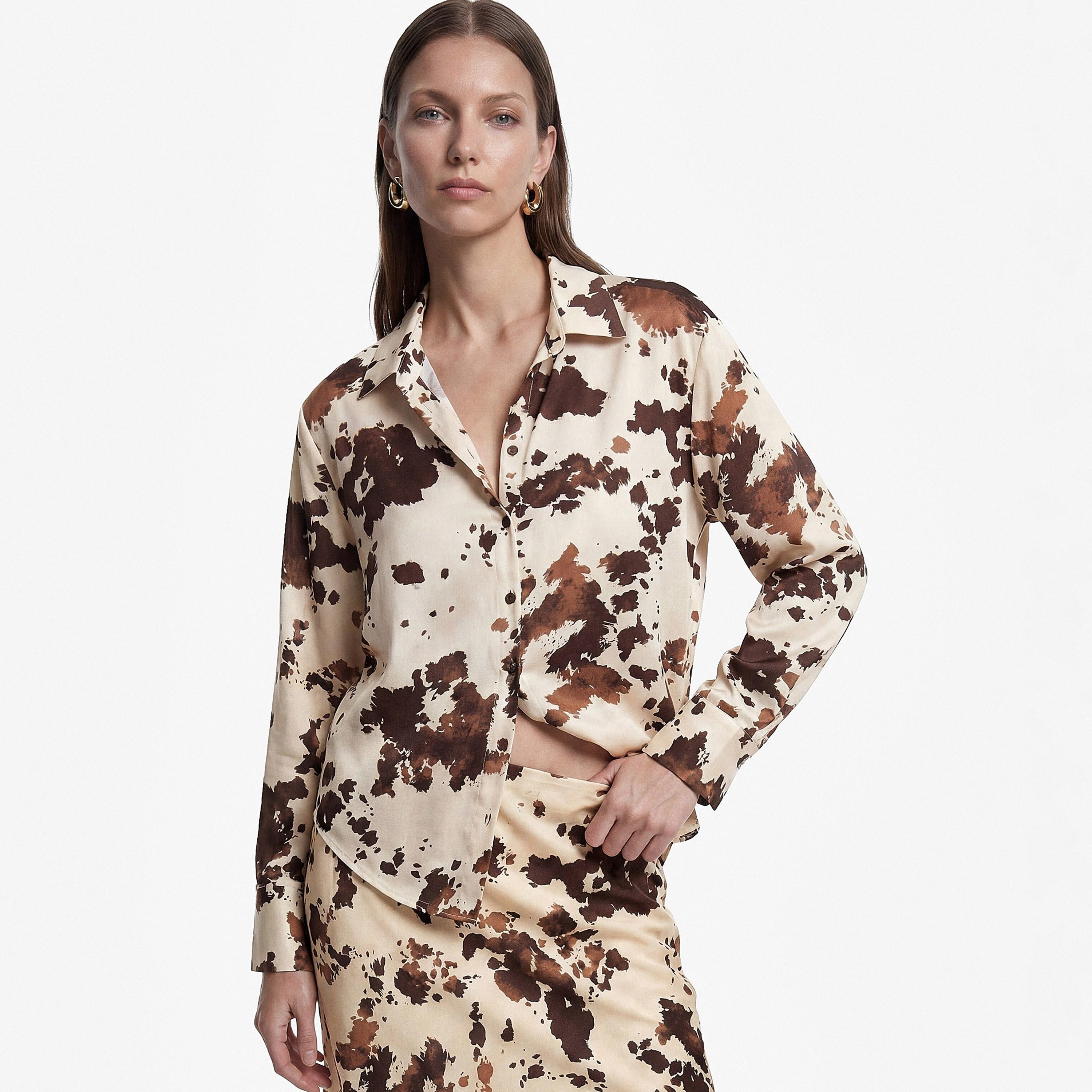 KOTON Multicolor Abstract Print Collared Women's Shirt-women-clothing-shirtsandblouses-shirts-image-1