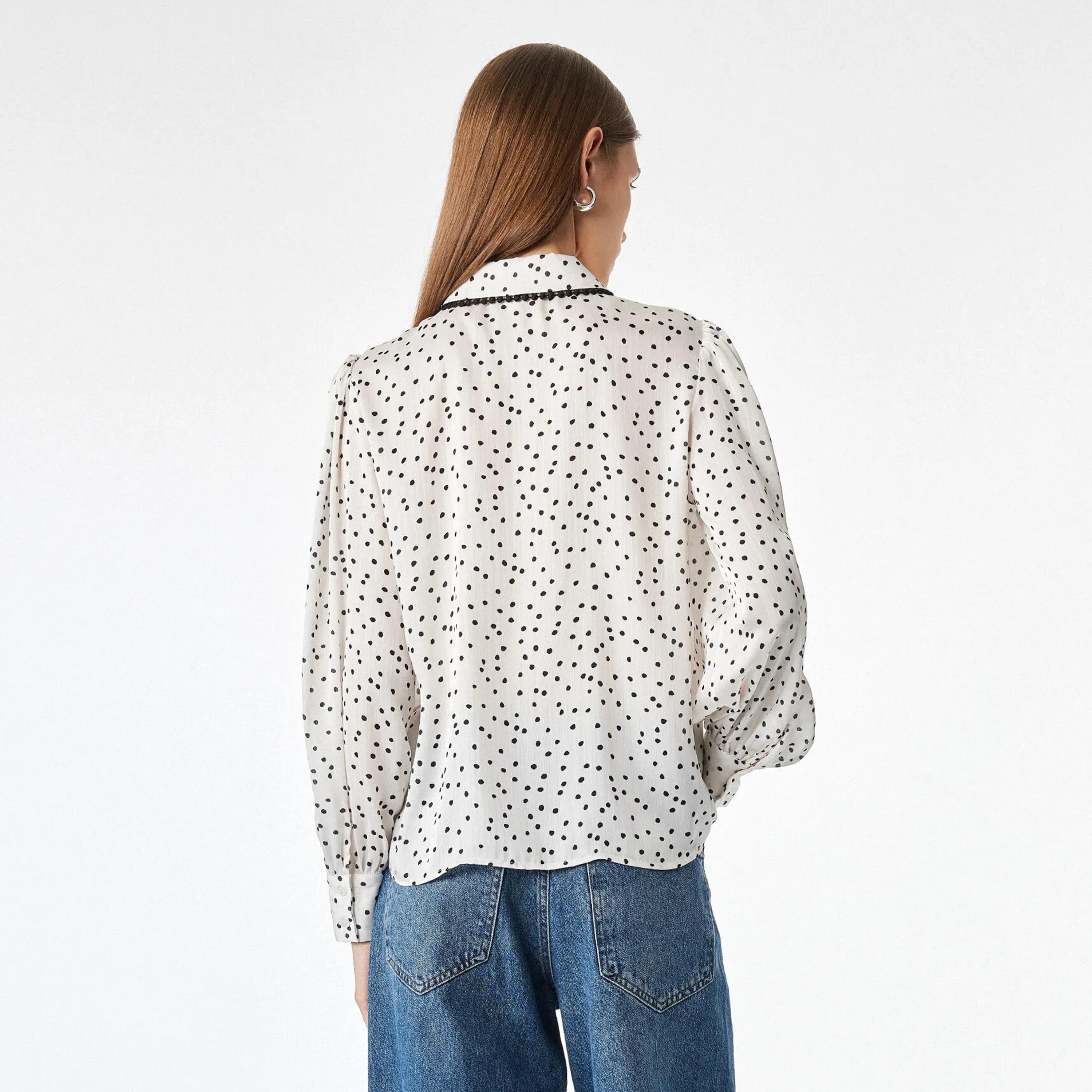 KOTON White Polka Dot Collared Puff Sleeves Women's Top-women-clothing-plussize-shirtsandblouses-blouses-image-4