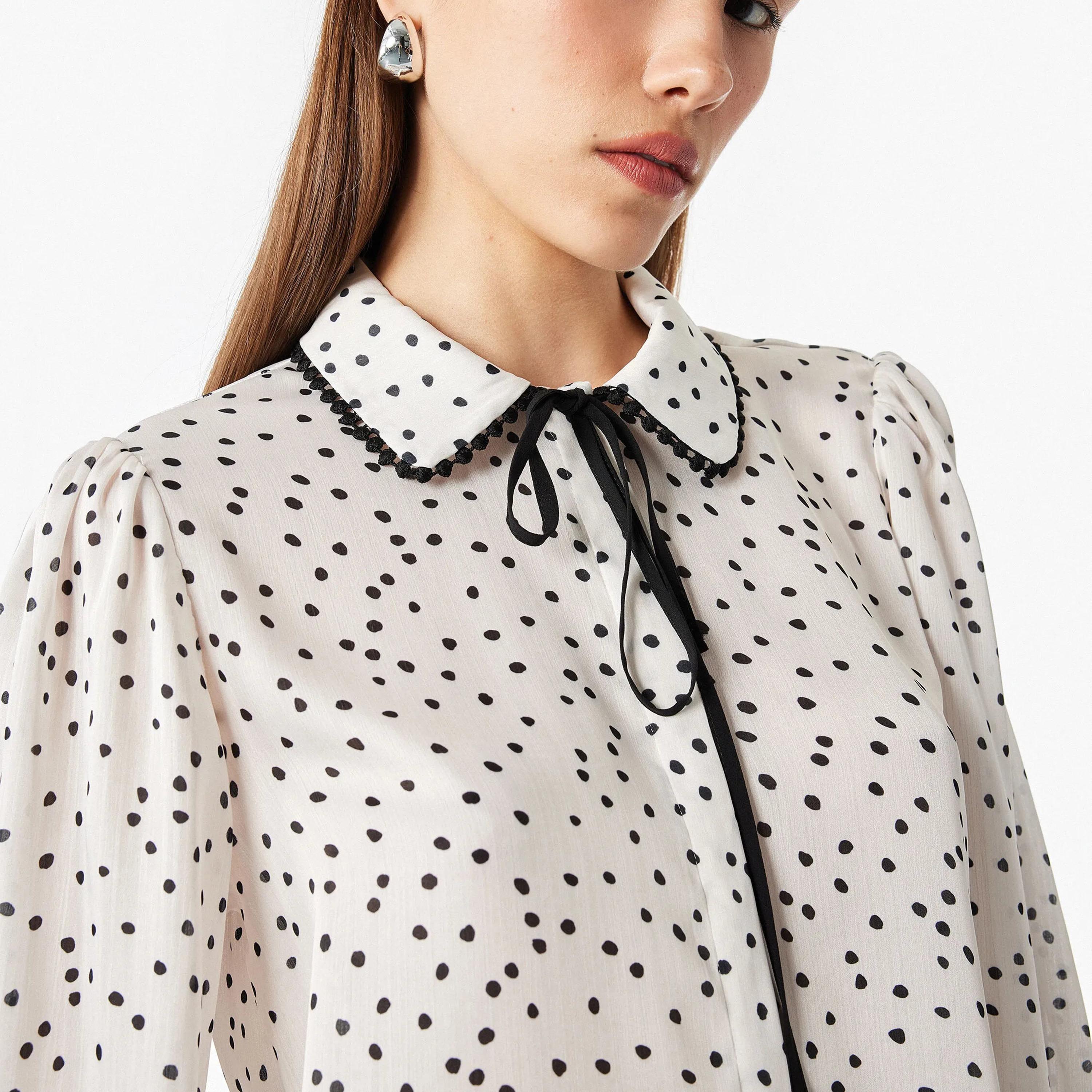 KOTON White Polka Dot Collared Puff Sleeves Women's Top-women-clothing-plussize-shirtsandblouses-blouses-image-5
