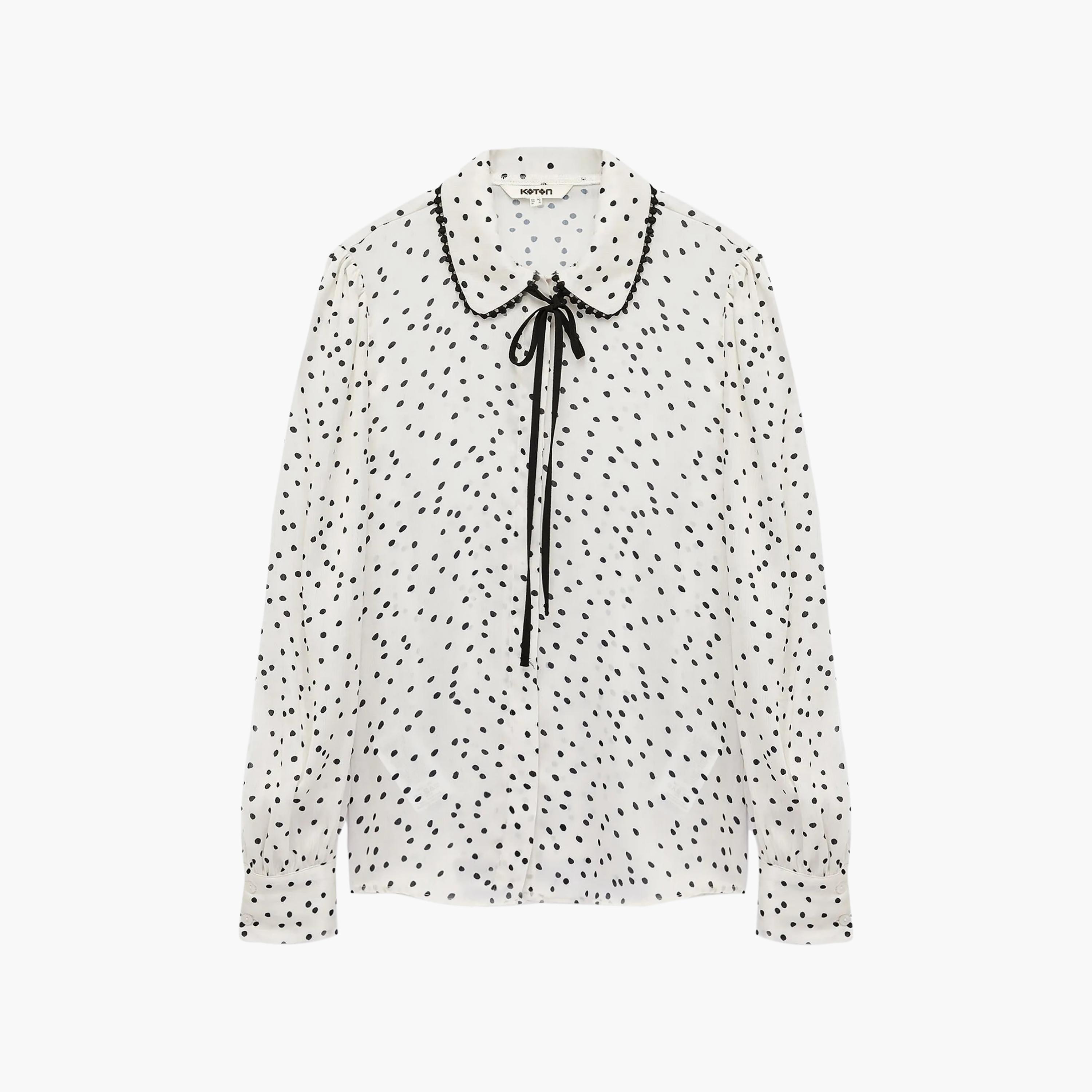 KOTON White Polka Dot Collared Puff Sleeves Women's Top-women-clothing-plussize-shirtsandblouses-blouses-image-6