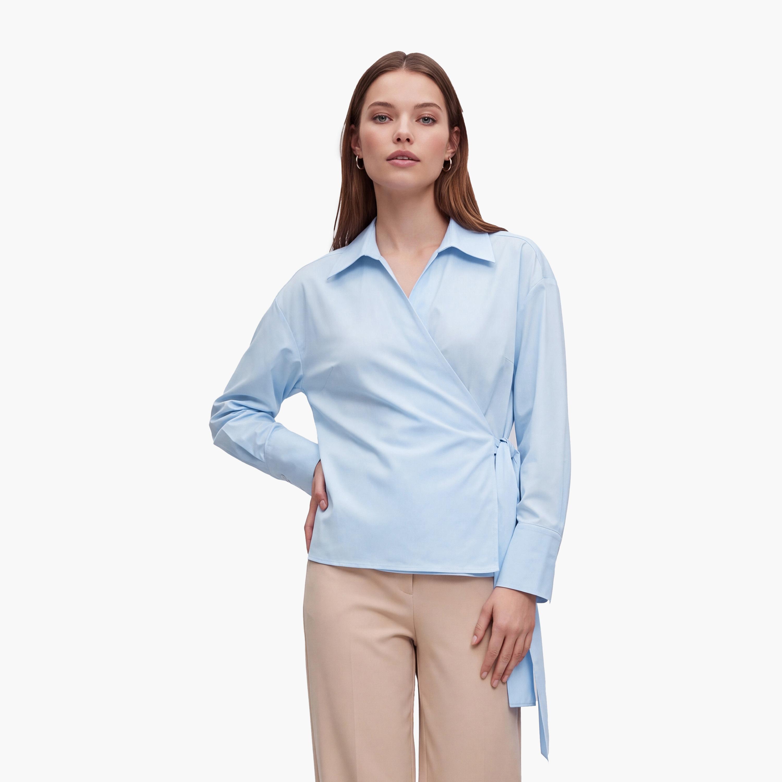 KOTON Blue Collared Women's Wrap Shirt-women-clothing-shirtsandblouses-shirts-image-1