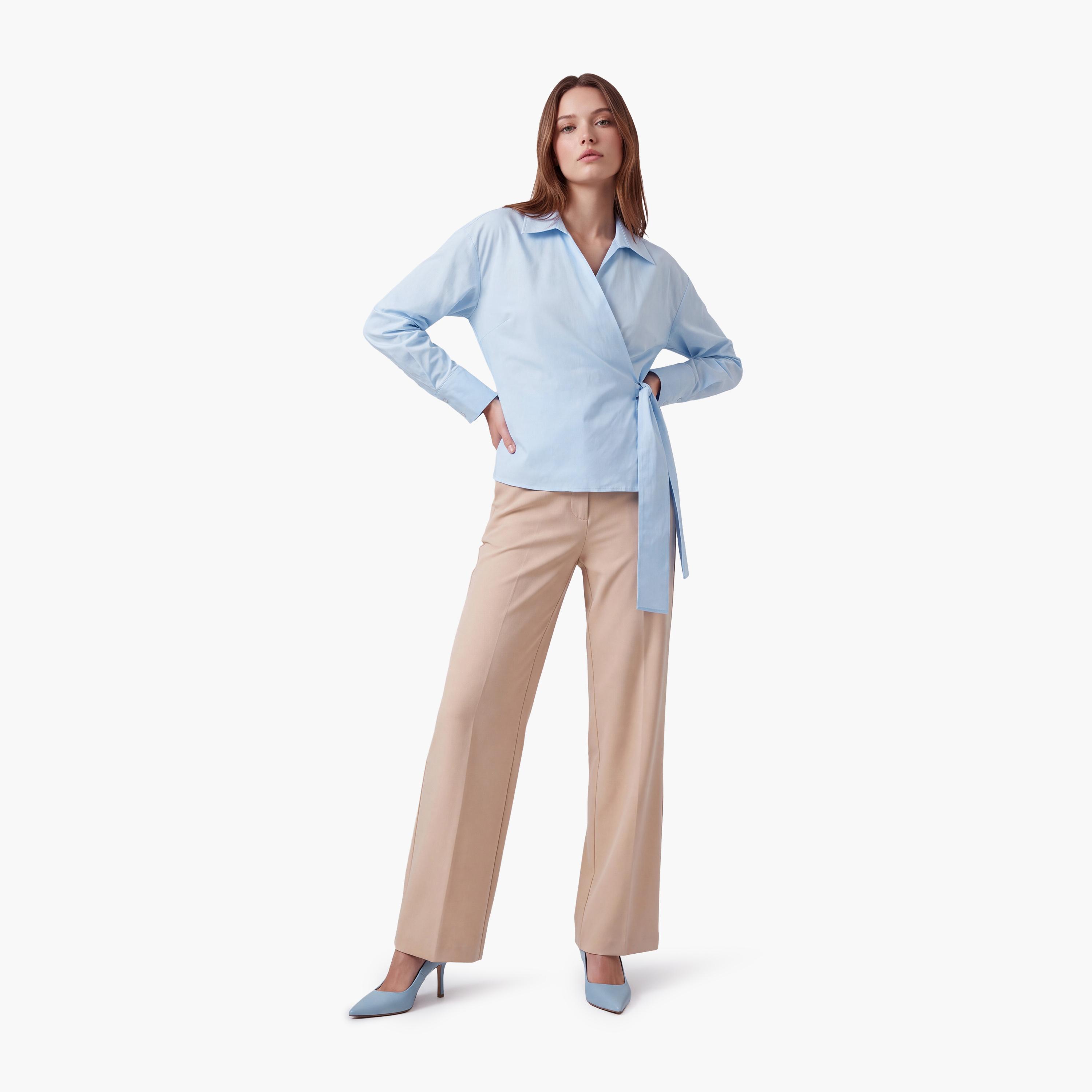 KOTON Blue Collared Women's Wrap Shirt-women-clothing-shirtsandblouses-shirts-image-2