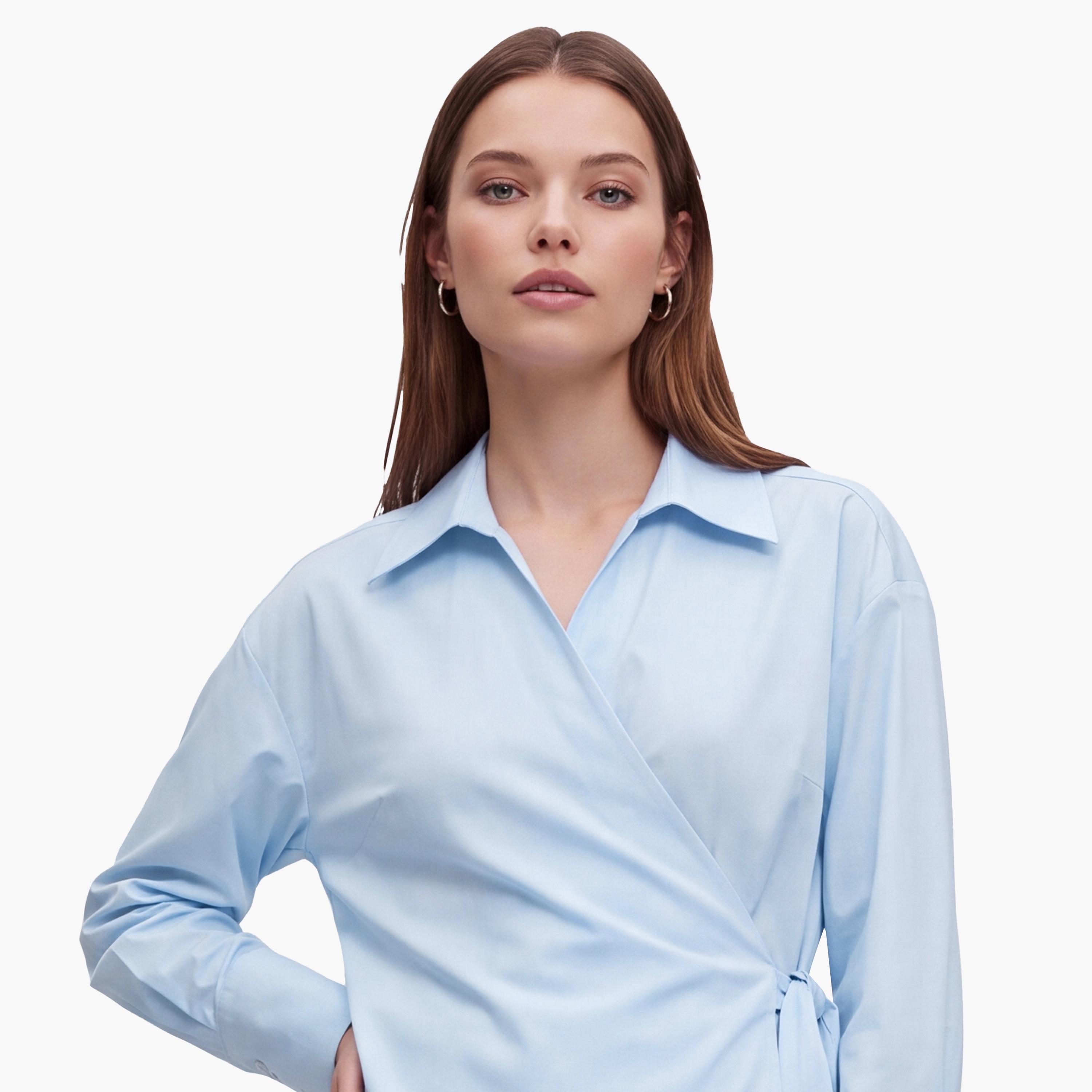 KOTON Blue Collared Women's Wrap Shirt-women-clothing-shirtsandblouses-shirts-image-3
