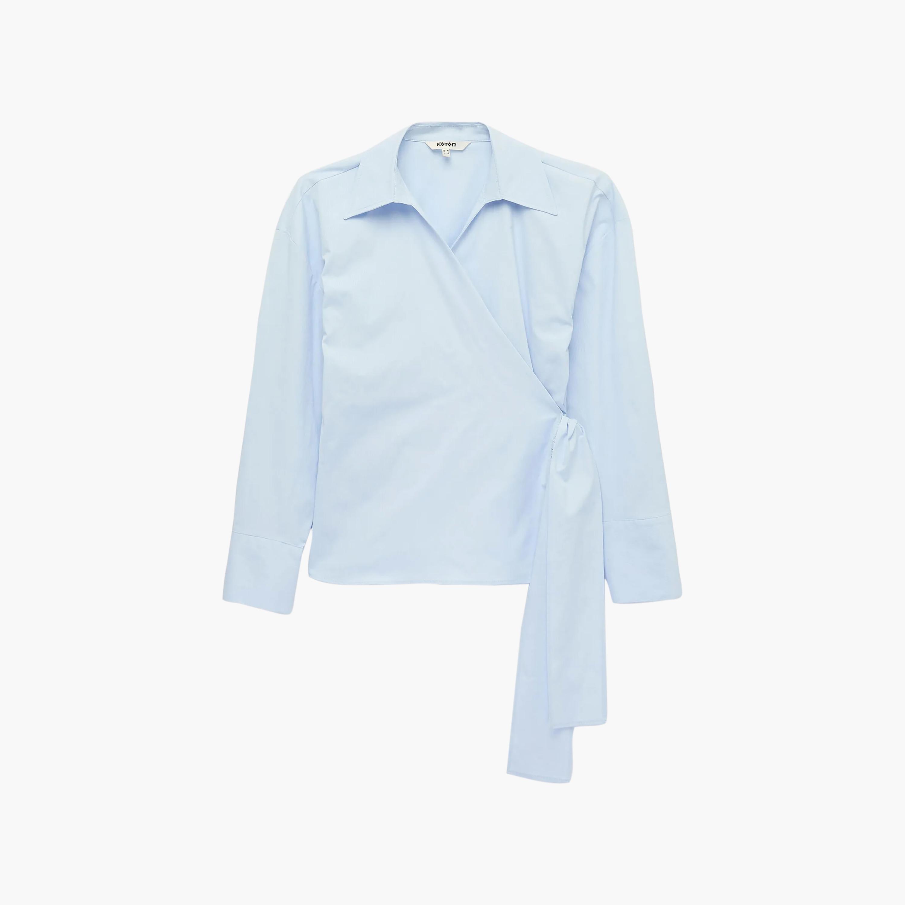 KOTON Blue Collared Women's Wrap Shirt-women-clothing-shirtsandblouses-shirts-image-5