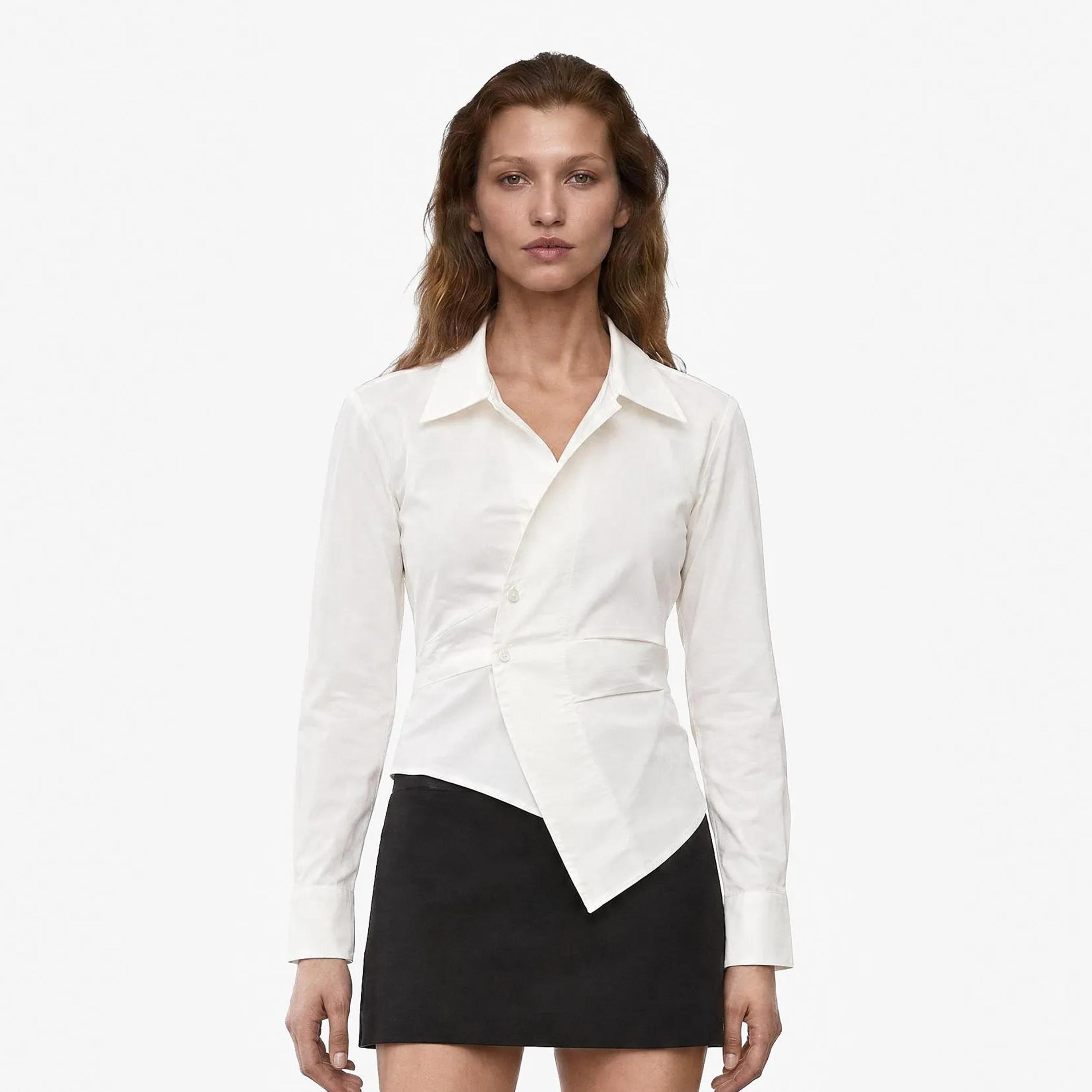 KOTON Beige Cotton Collared Women's Wrap Shirt-women-clothing-shirtsandblouses-shirts-image-1