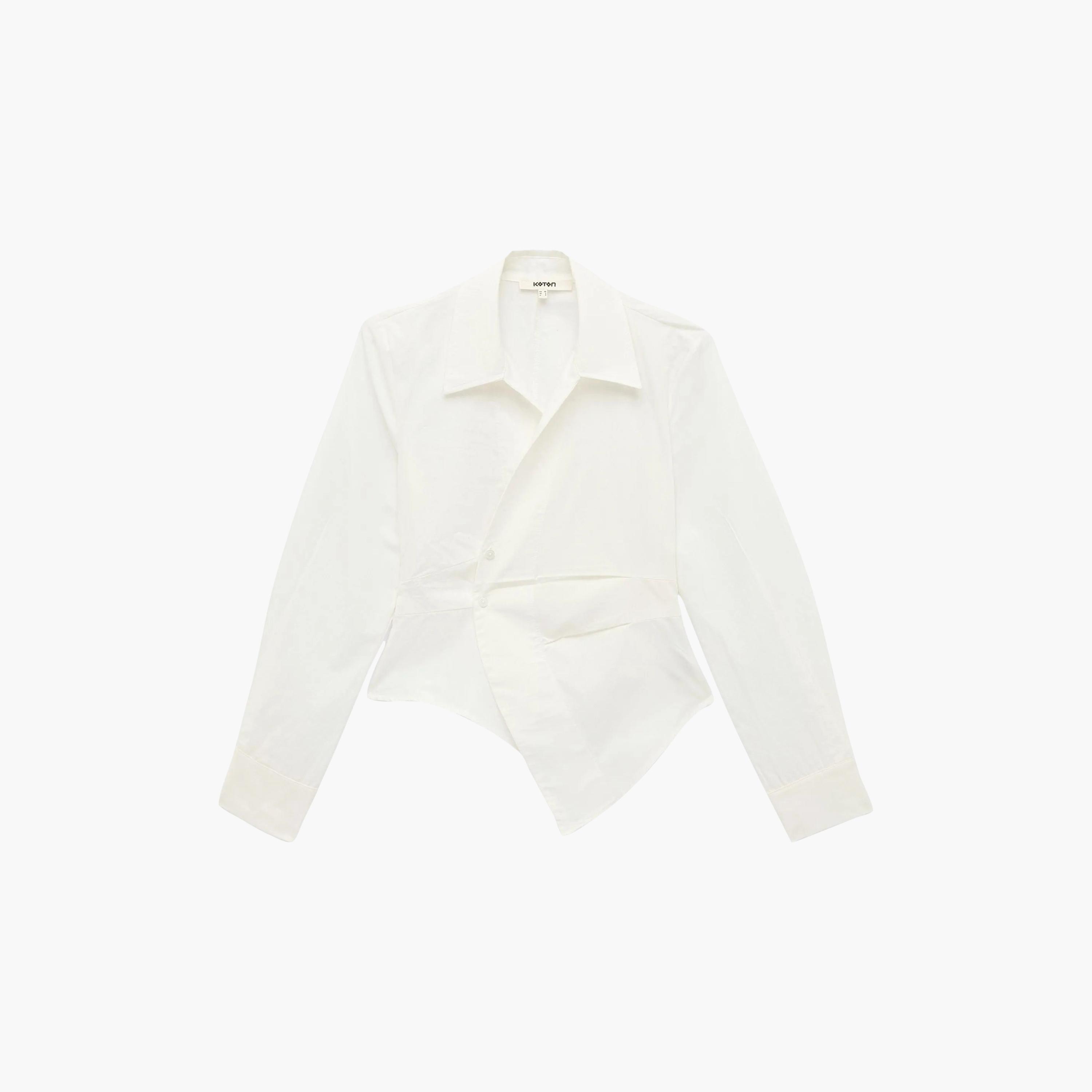 KOTON Beige Cotton Collared Women's Wrap Shirt-women-clothing-shirtsandblouses-shirts-image-3