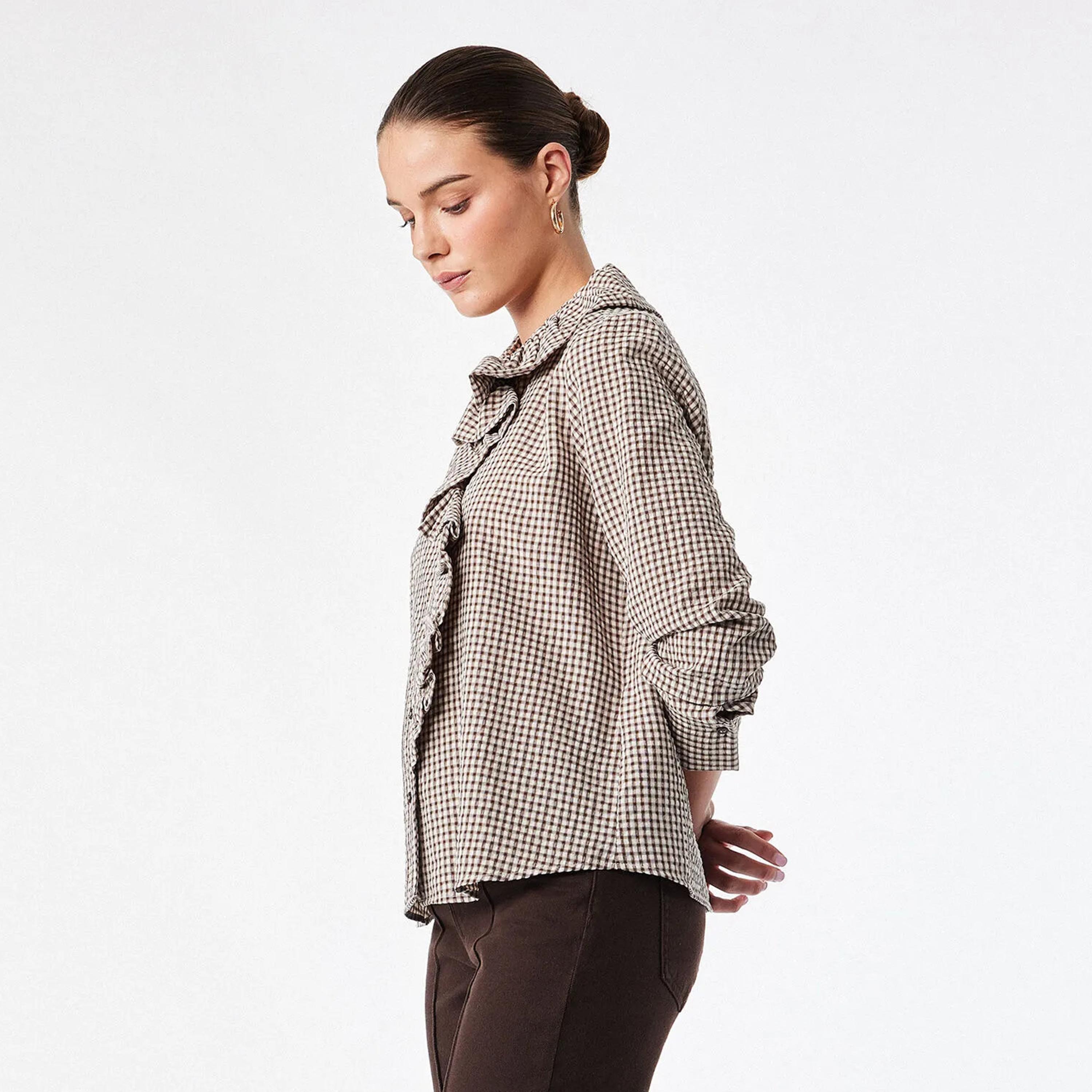 KOTON Brown Checked Women's Ruffled Top-women-clothing-shirtsandblouses-blouses-image-5