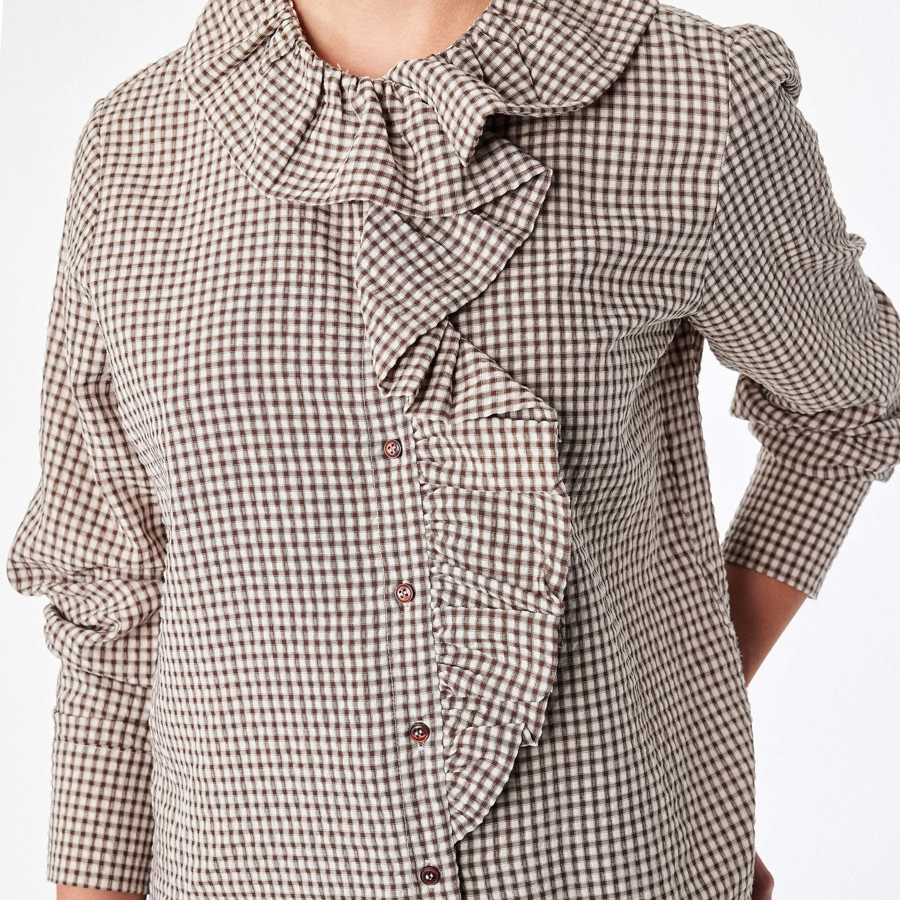 KOTON Brown Checked Women's Ruffled Top-women-clothing-shirtsandblouses-blouses-image-6