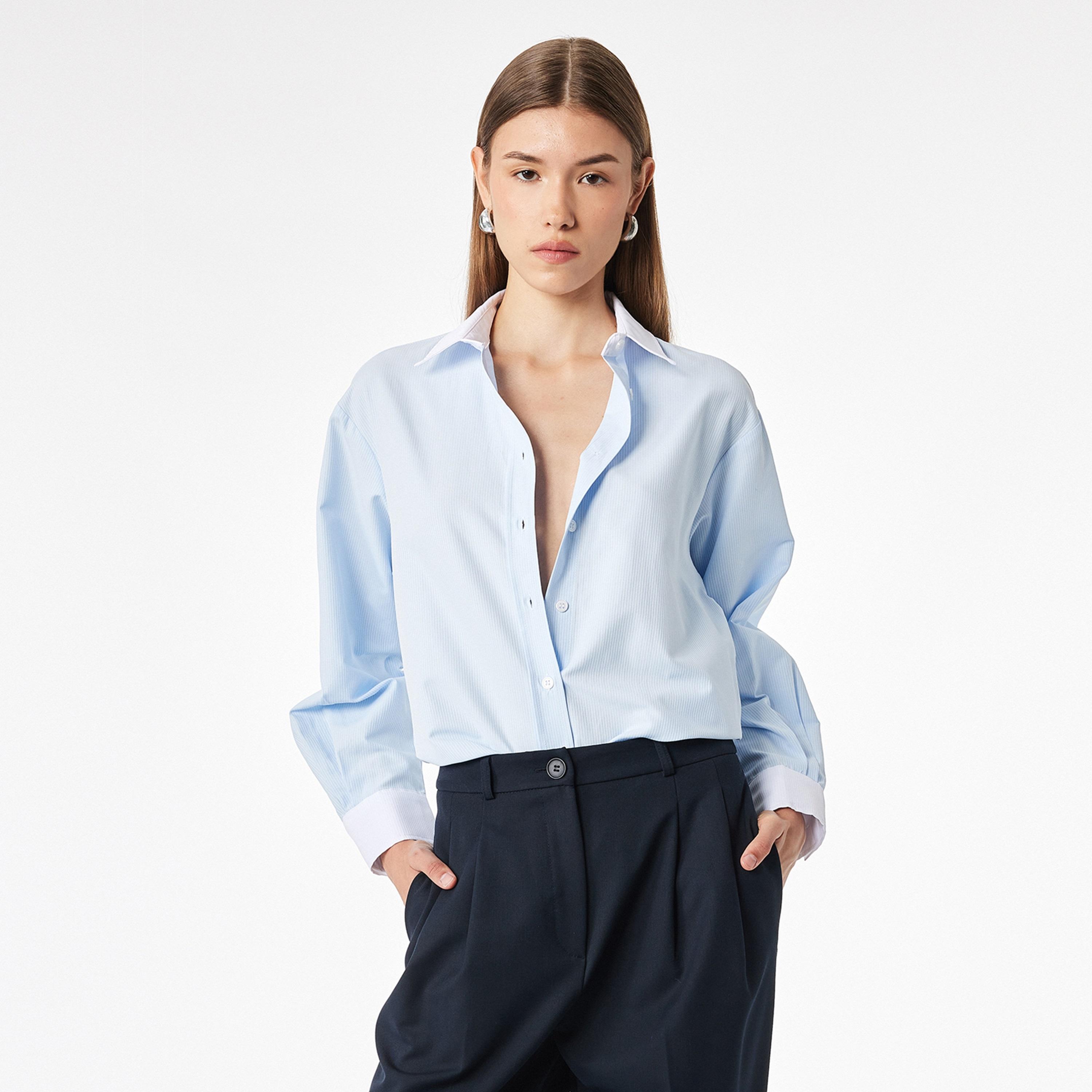 قميص نسائي مخطط باللون الأزرق من كوتون-women-clothing-shirtsandblouses-shirts-image-1
