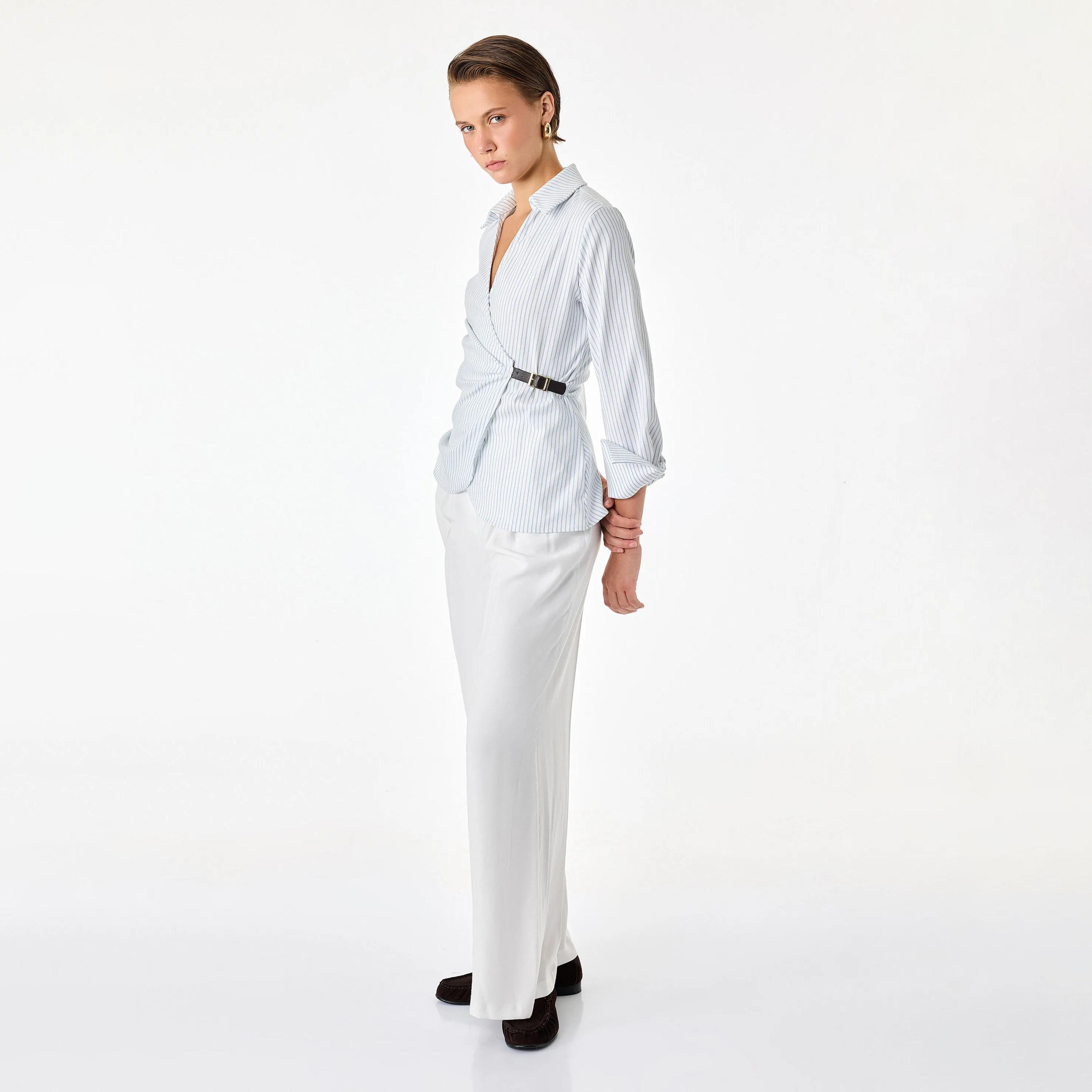 KOTON White Striped Surplice Neck Women's Wrap Top-women-clothing-shirtsandblouses-blouses-image-2