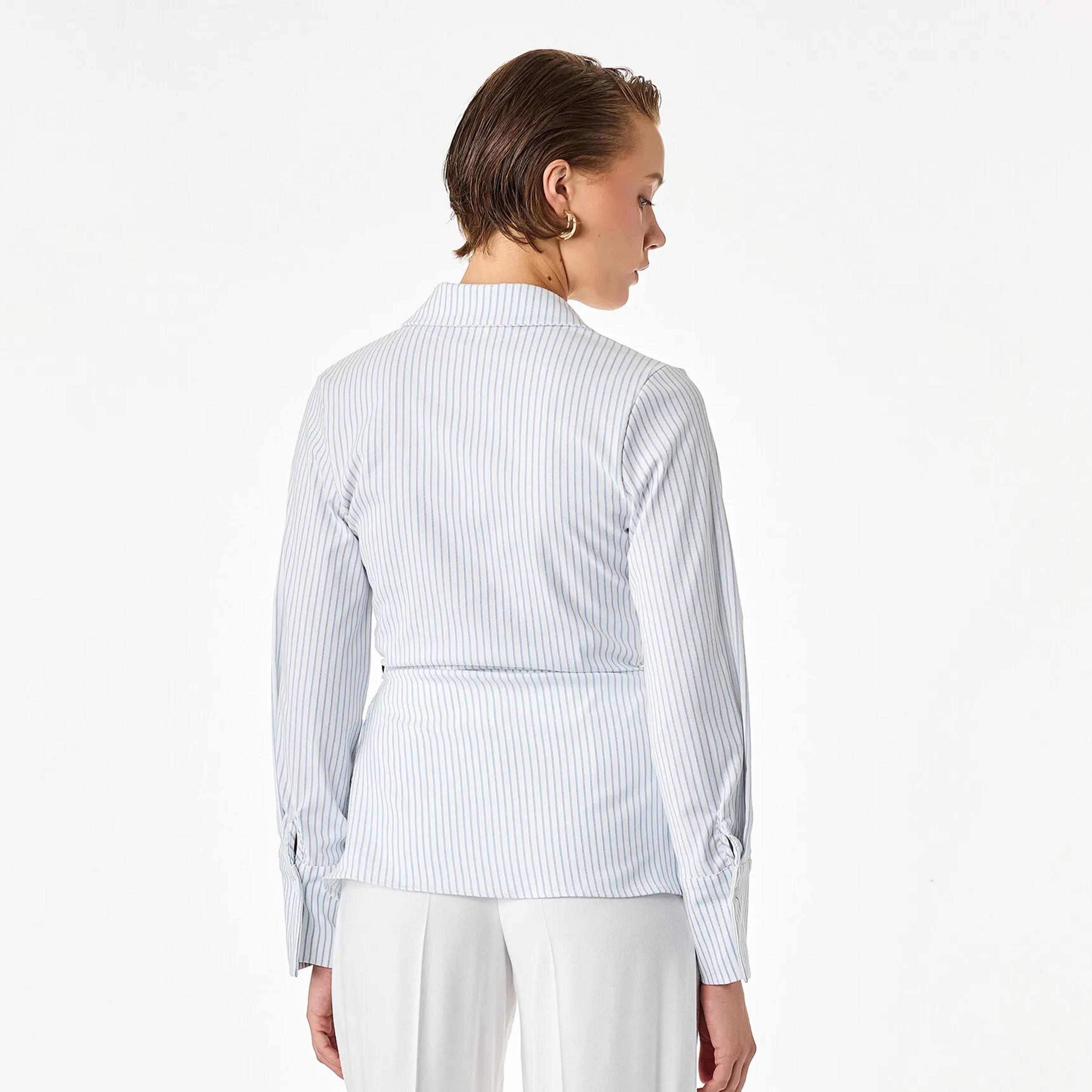 KOTON White Striped Surplice Neck Women's Wrap Top-women-clothing-shirtsandblouses-blouses-image-3