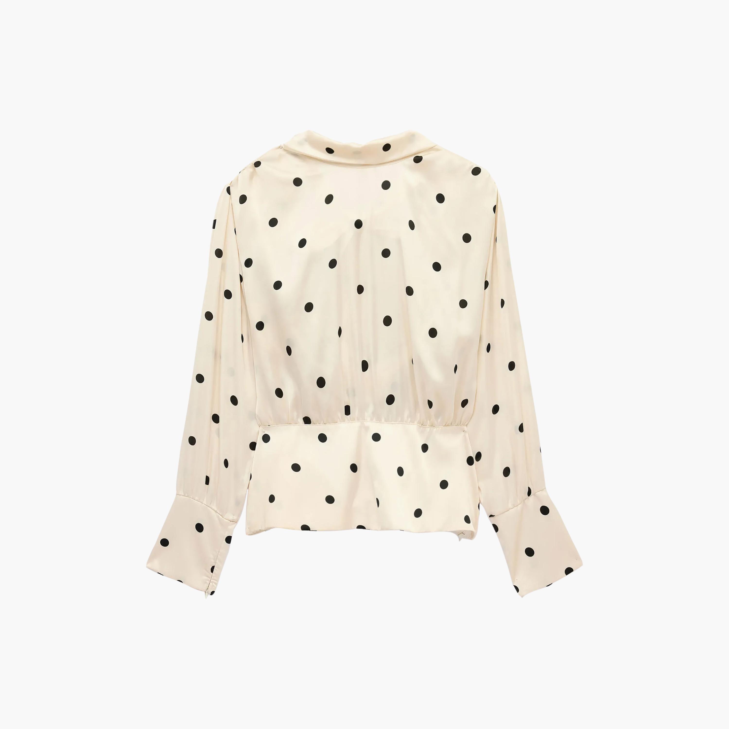 KOTON Cream Polka Dot Tie-Up Neck Women's Top-women-clothing-shirtsandblouses-blouses-image-6