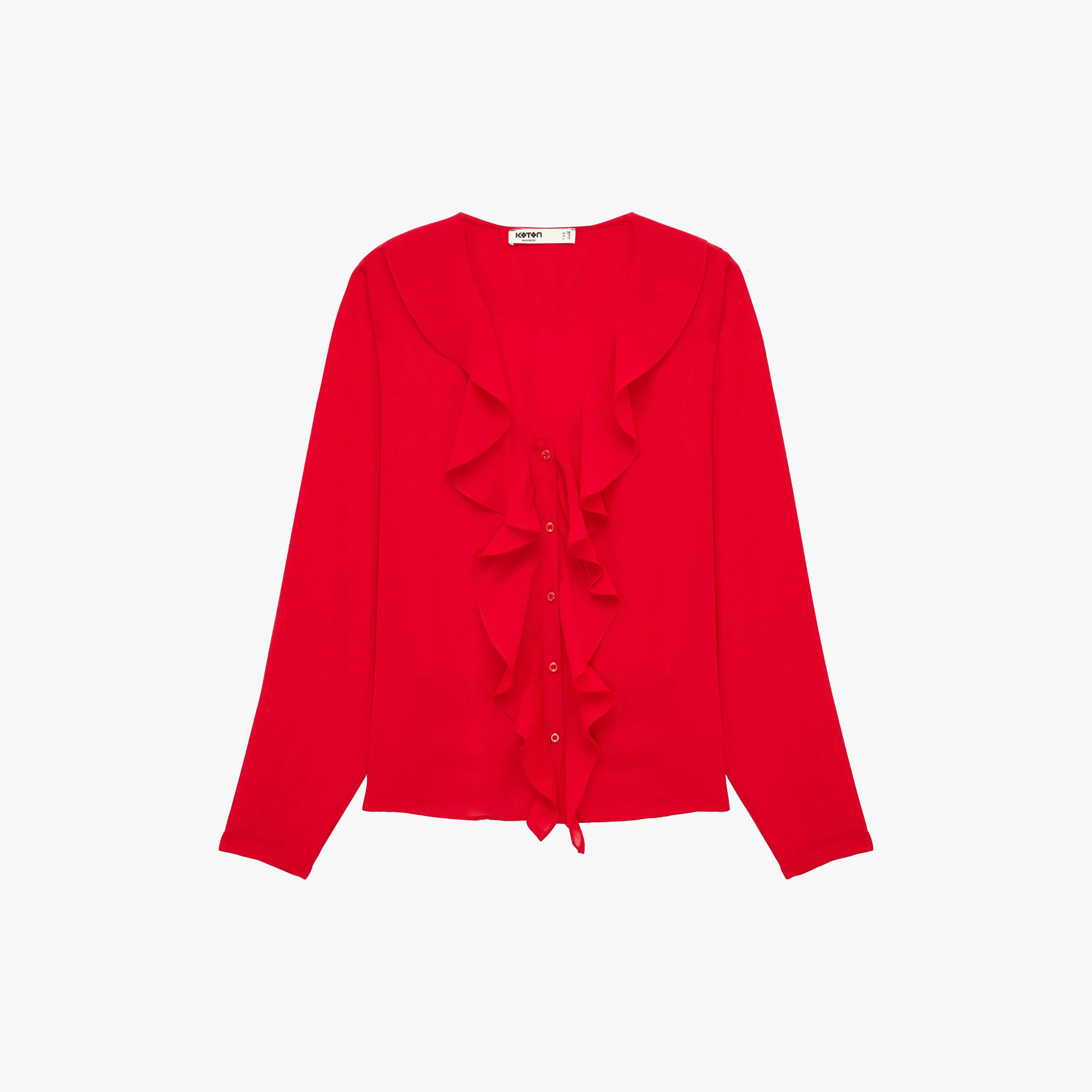 KOTON Red Ruffled Women's Top-women-clothing-shirtsandblouses-blouses-image-1