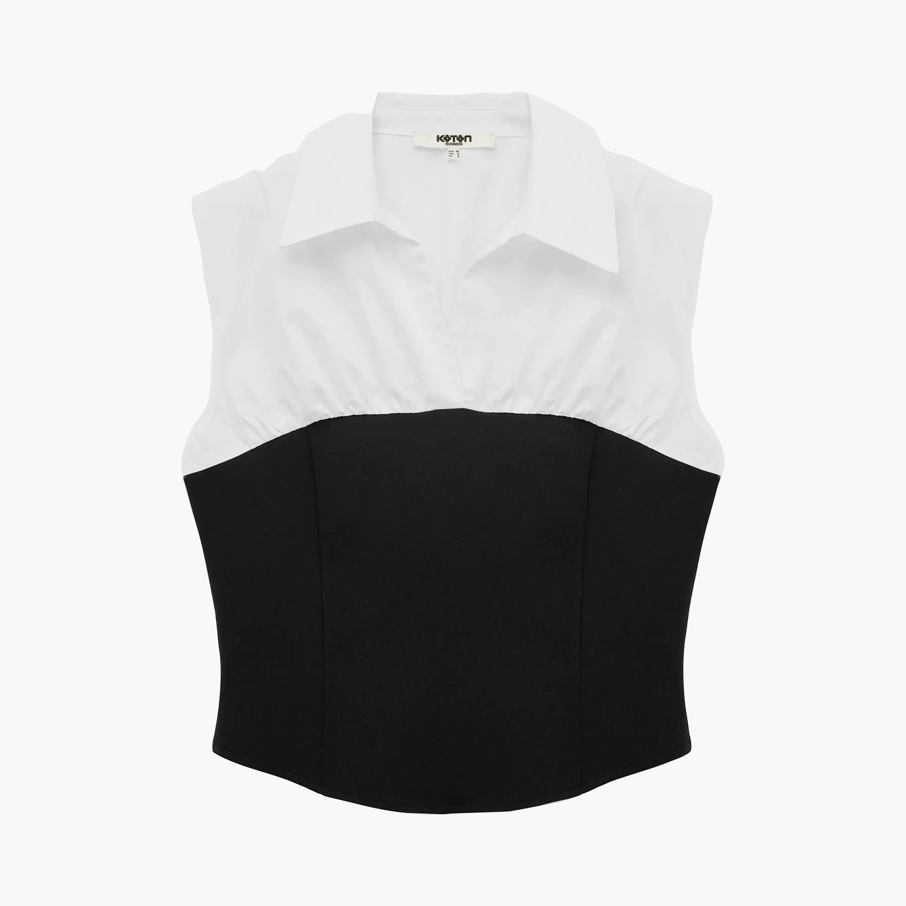 KOTON Multicolor Color-Blocked Collared Women's Top-women-clothing-shirtsandblouses-blouses-image-1
