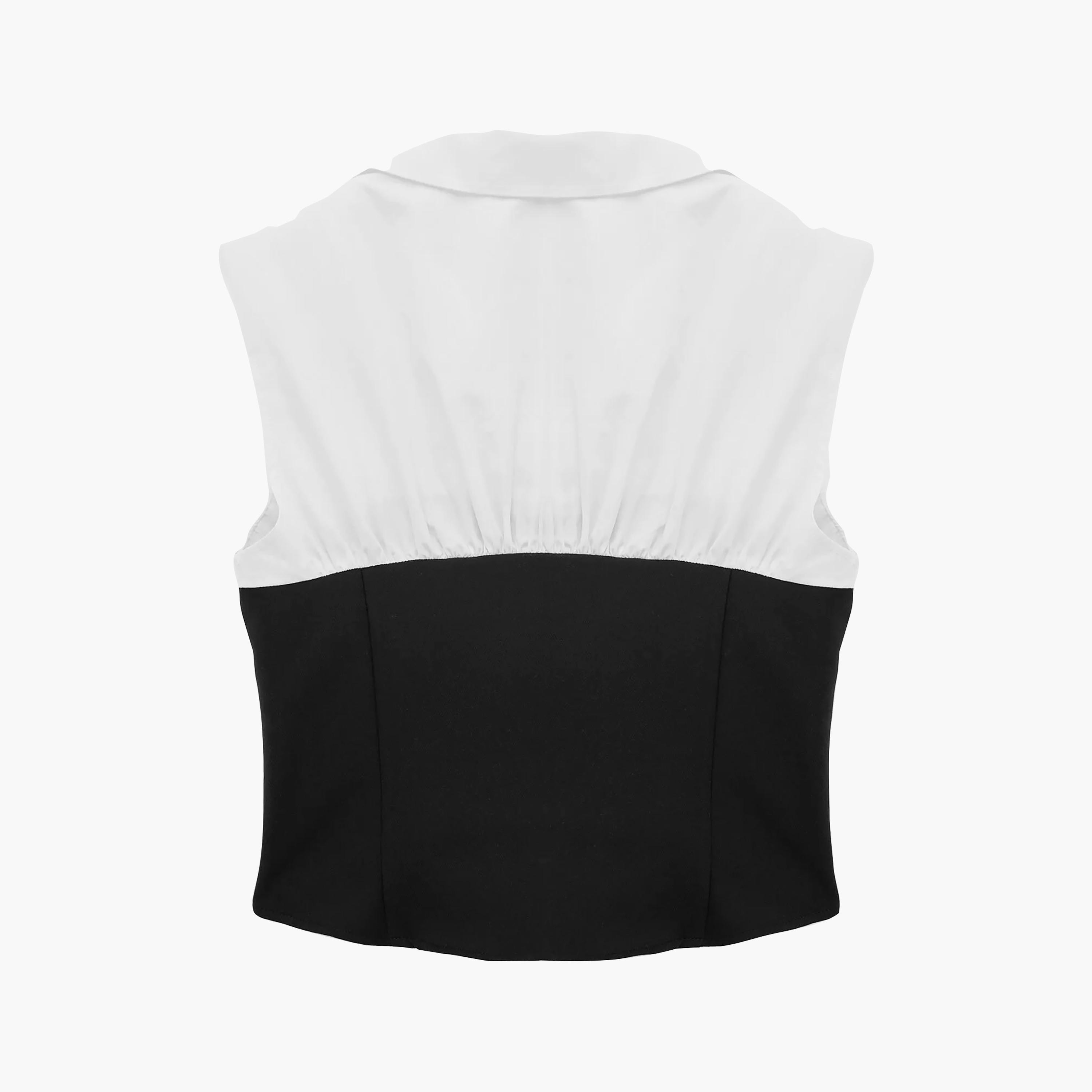 KOTON Multicolor Color-Blocked Collared Women's Top-women-clothing-shirtsandblouses-blouses-image-2