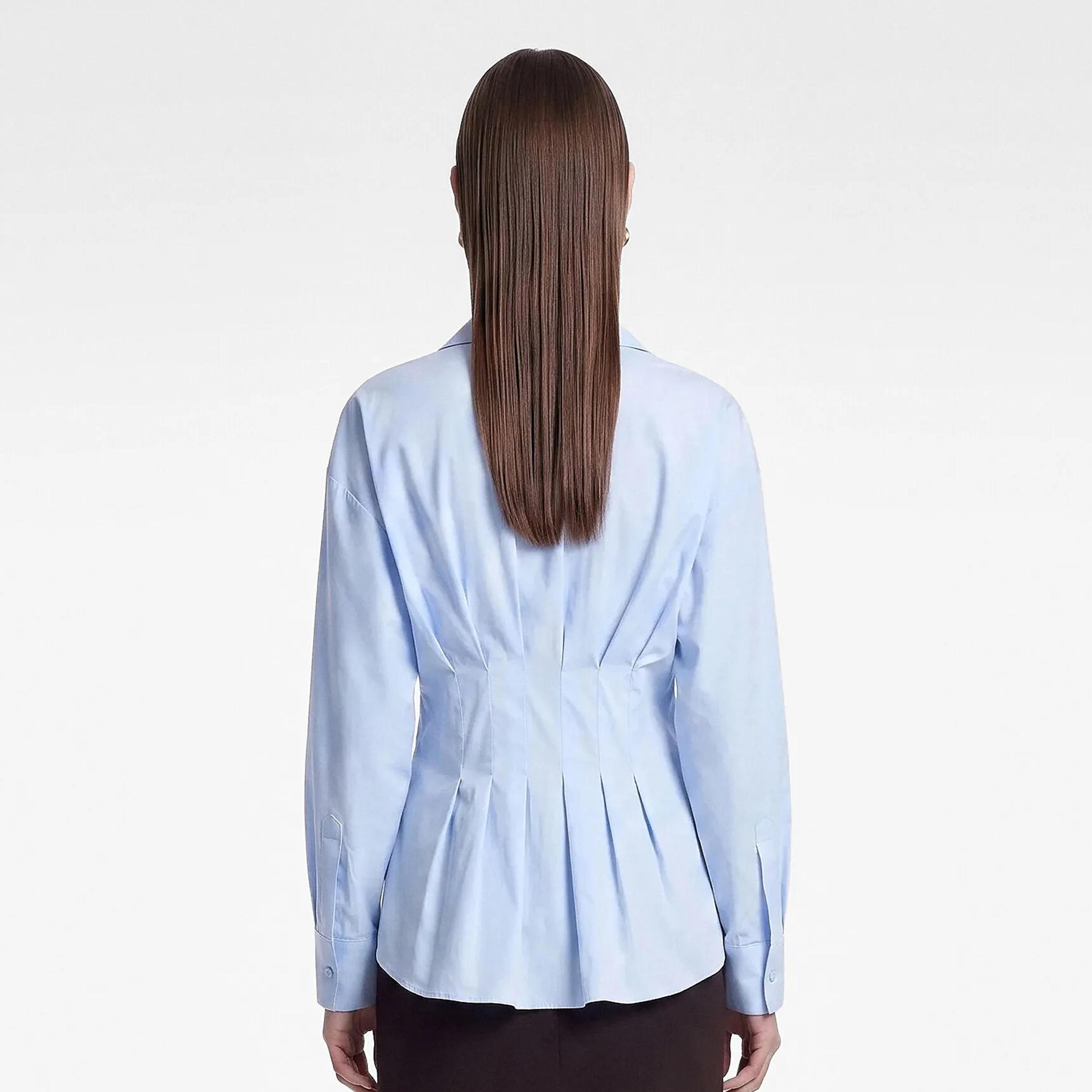 KOTON Blue Pleated Collared Dropped Sleeves Women's Shirt-women-clothing-shirtsandblouses-shirts-image-4