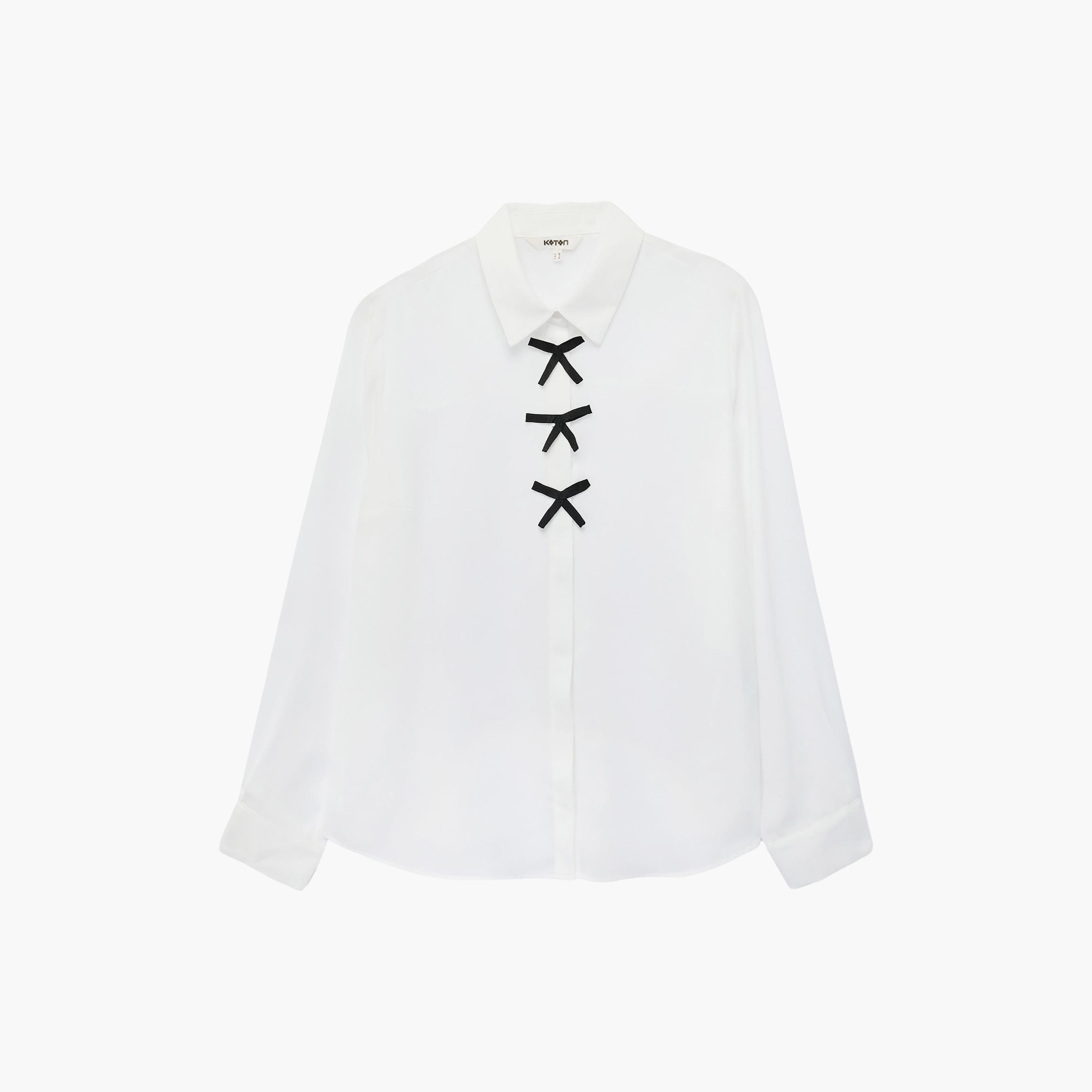 KOTON White Bow Detail Collared Women's Shirt-women-clothing-shirtsandblouses-shirts-image-1