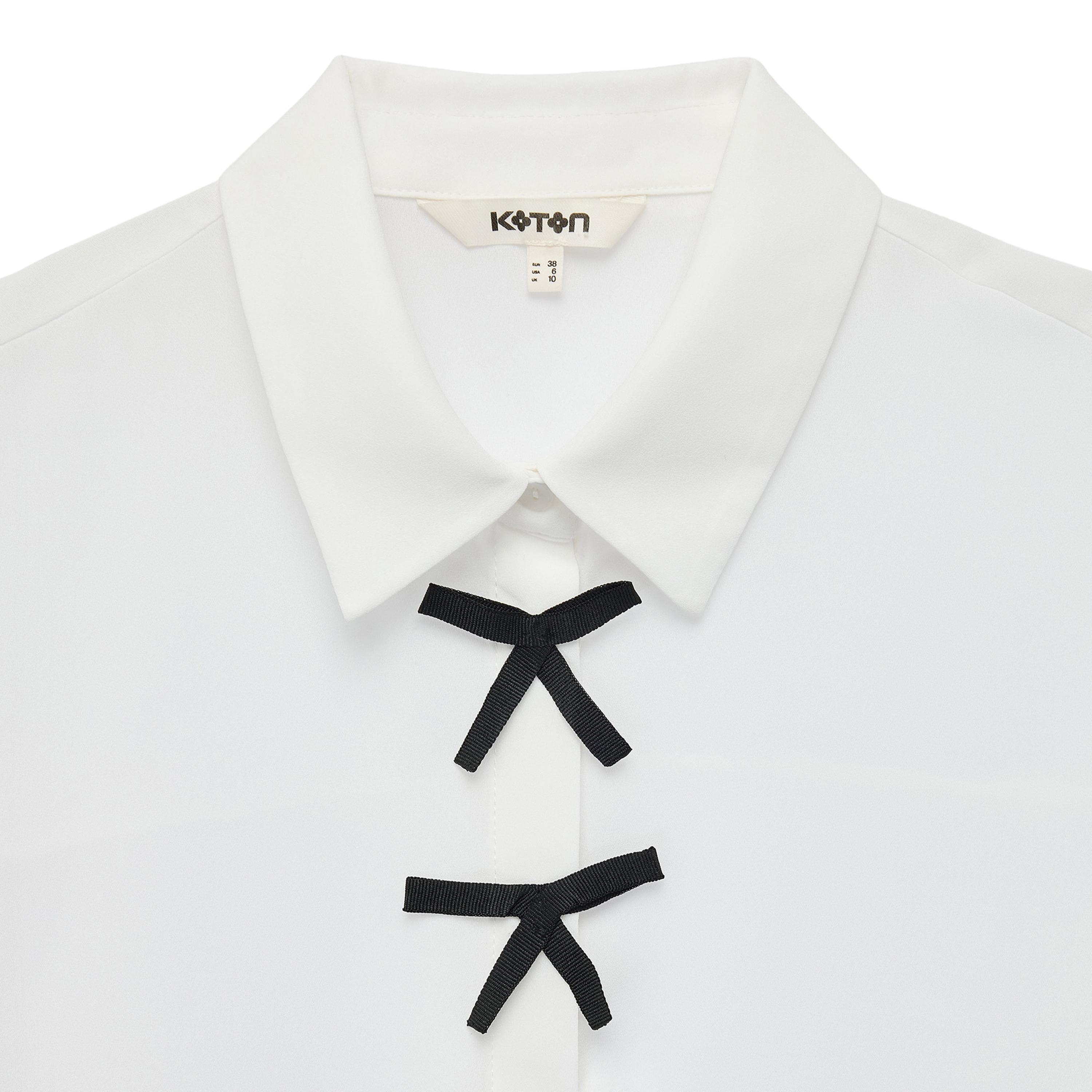 KOTON White Bow Detail Collared Women's Shirt-women-clothing-shirtsandblouses-shirts-image-3