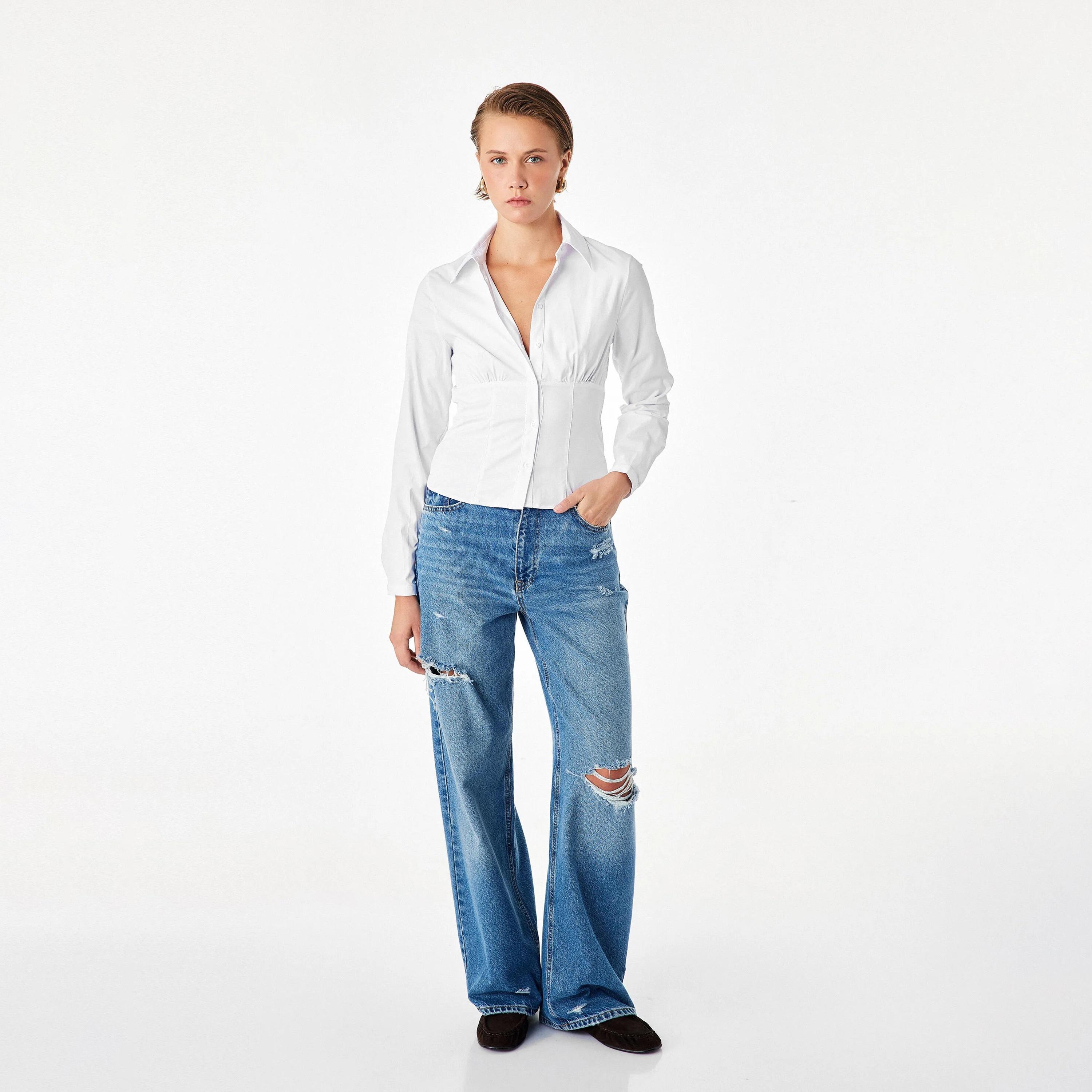 KOTON White Collared Women's Shirt-women-clothing-shirtsandblouses-shirts-image-2