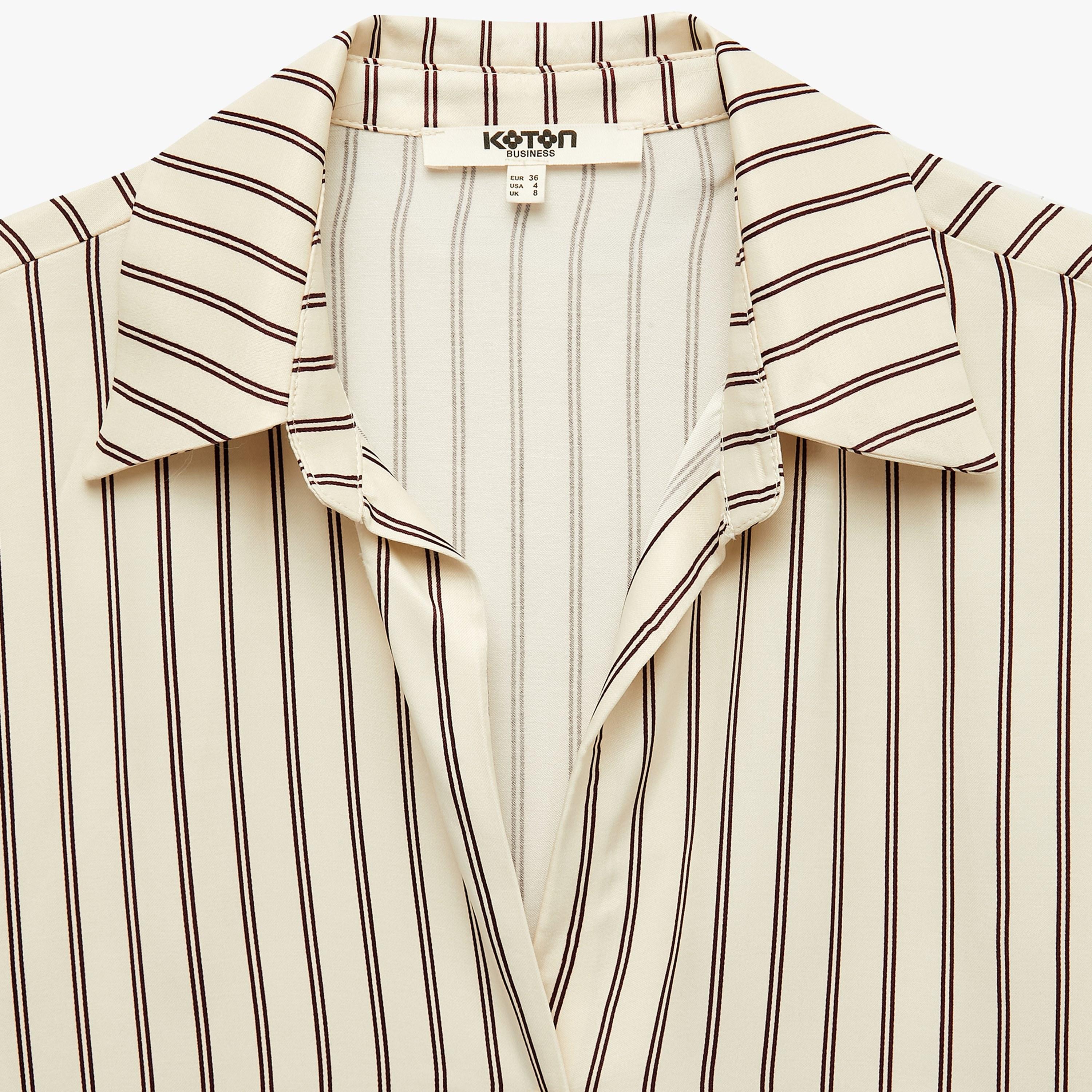 KOTON Beige Striped Collared Women's Shirt-women-clothing-shirtsandblouses-shirts-image-3