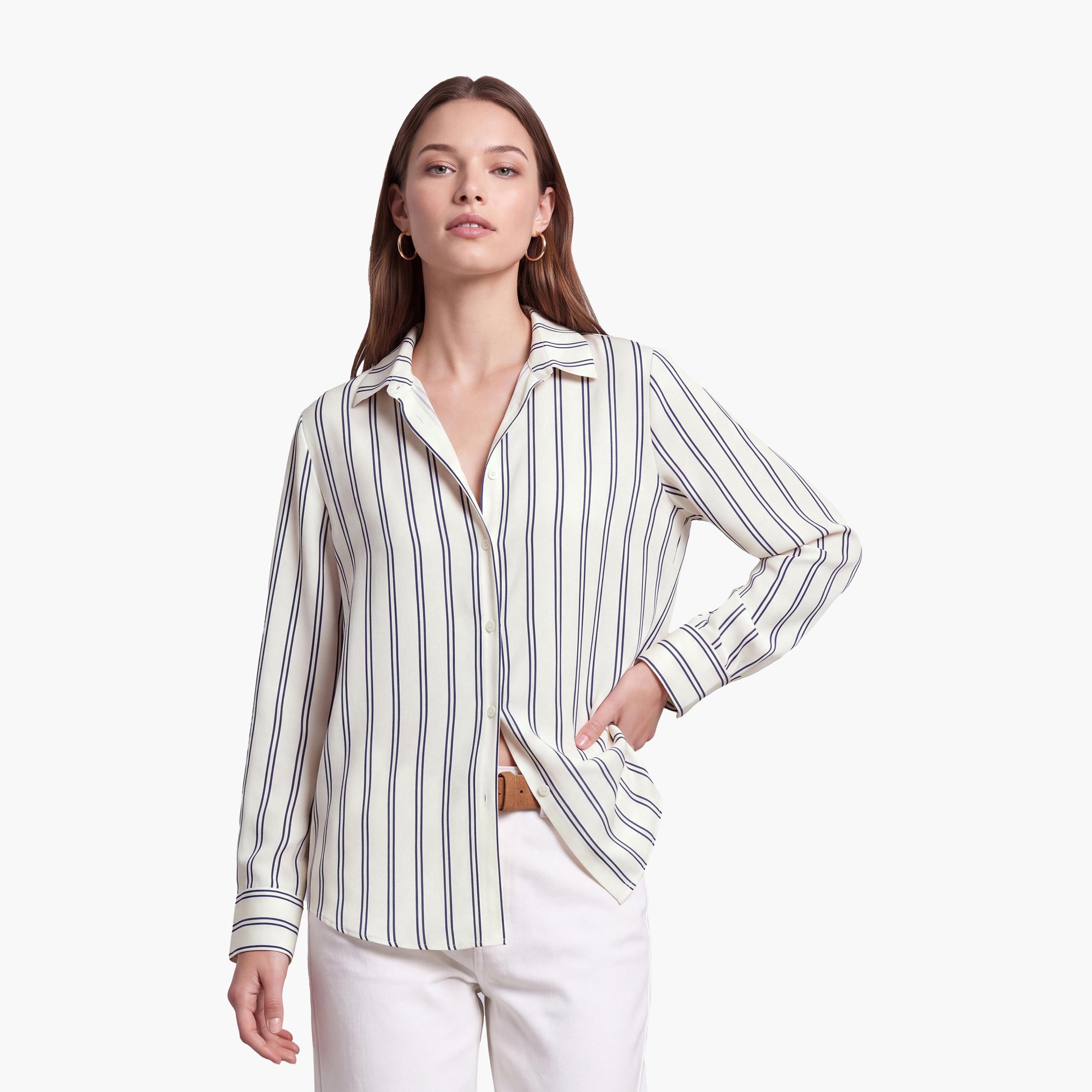 KOTON Striped Collared Women's Shirt-women-clothing-shirtsandblouses-shirts-image-1