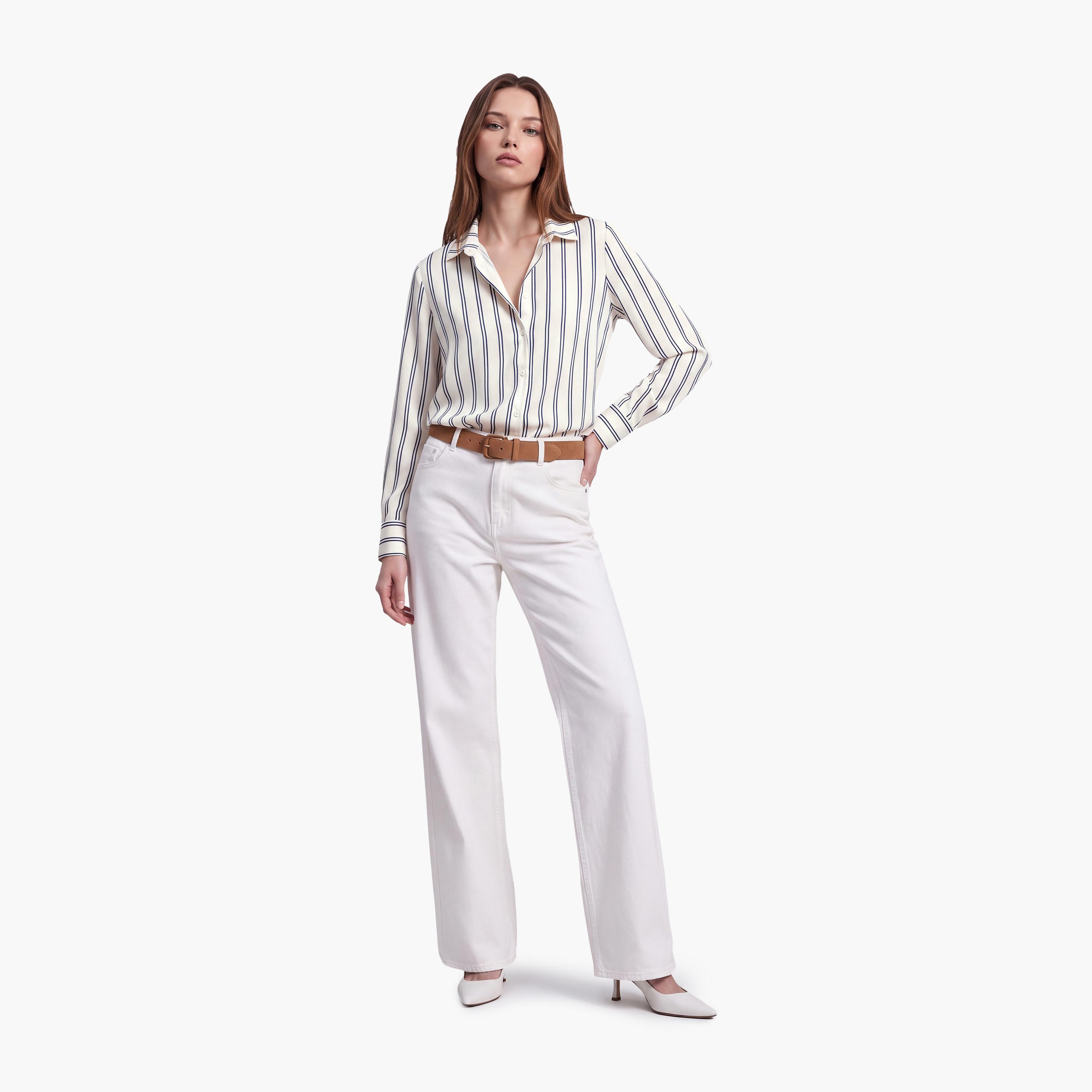 KOTON Striped Collared Women's Shirt-women-clothing-shirtsandblouses-shirts-image-2