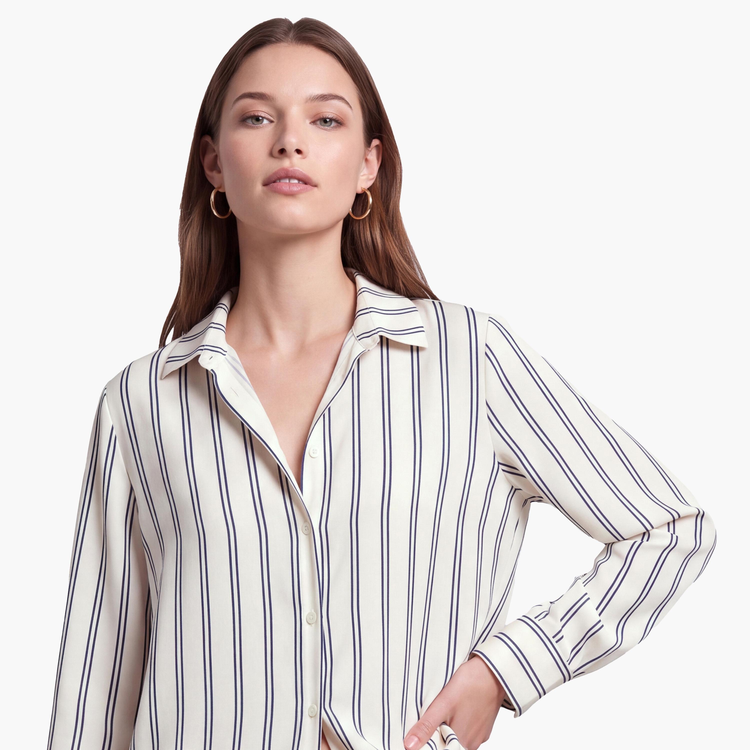 KOTON Striped Collared Women's Shirt-women-clothing-shirtsandblouses-shirts-image-3