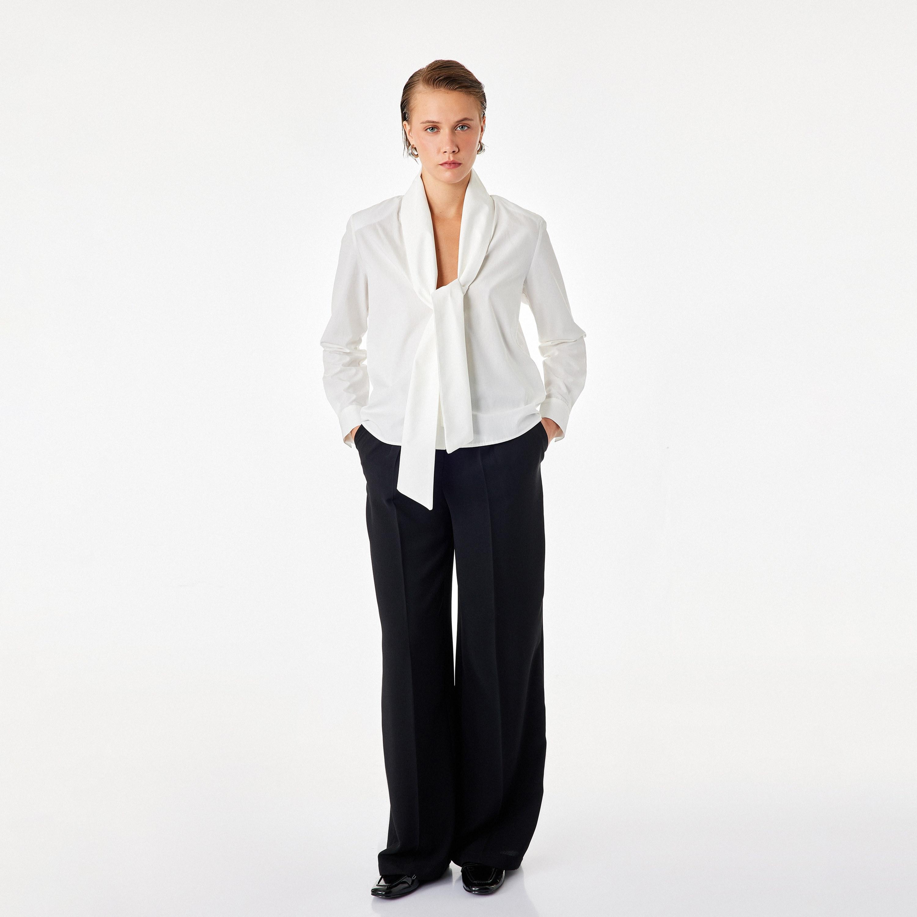 KOTON White Cotton Tie-Up Neck Women's Shirt-women-clothing-shirtsandblouses-shirts-image-2