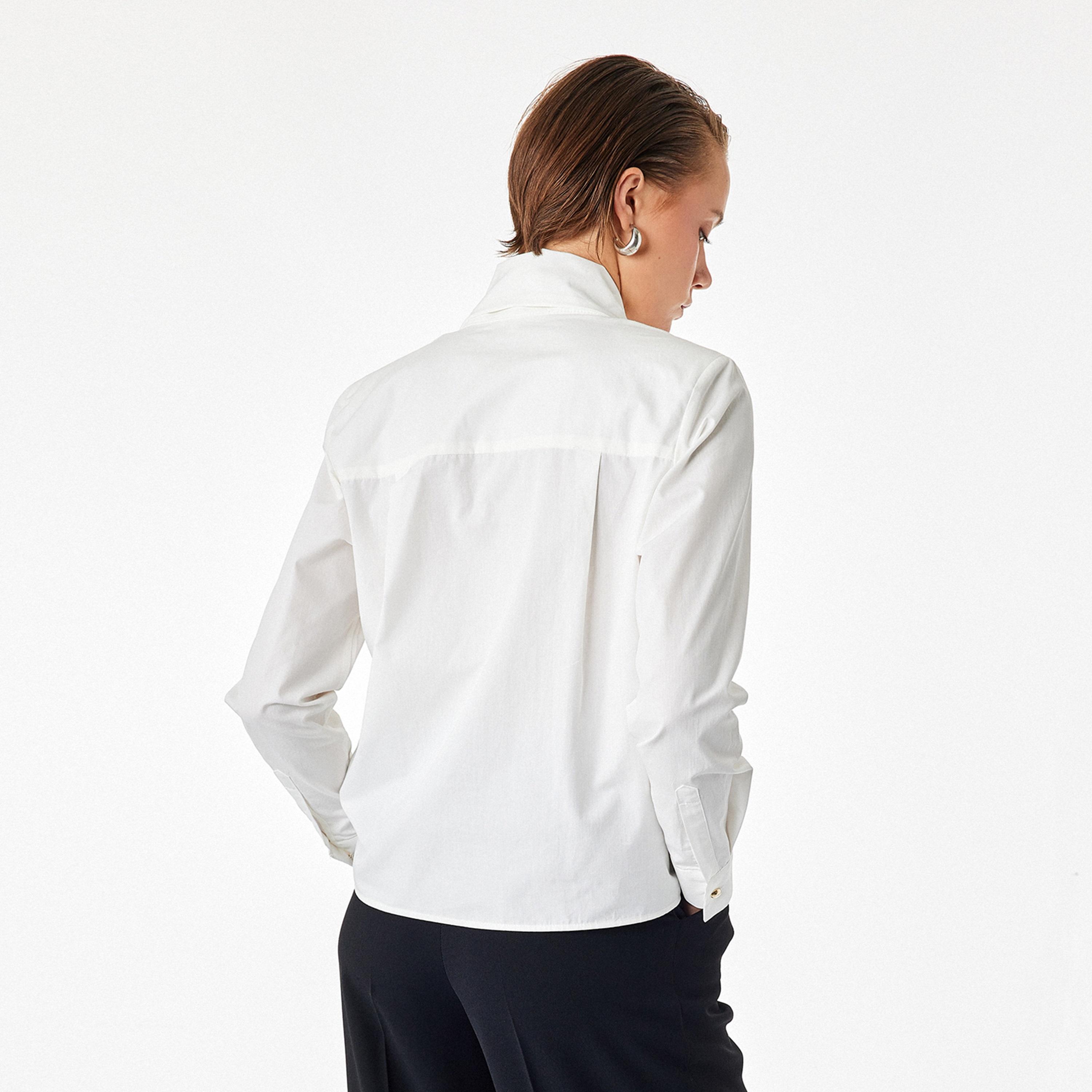 KOTON White Cotton Tie-Up Neck Women's Shirt-women-clothing-shirtsandblouses-shirts-image-3