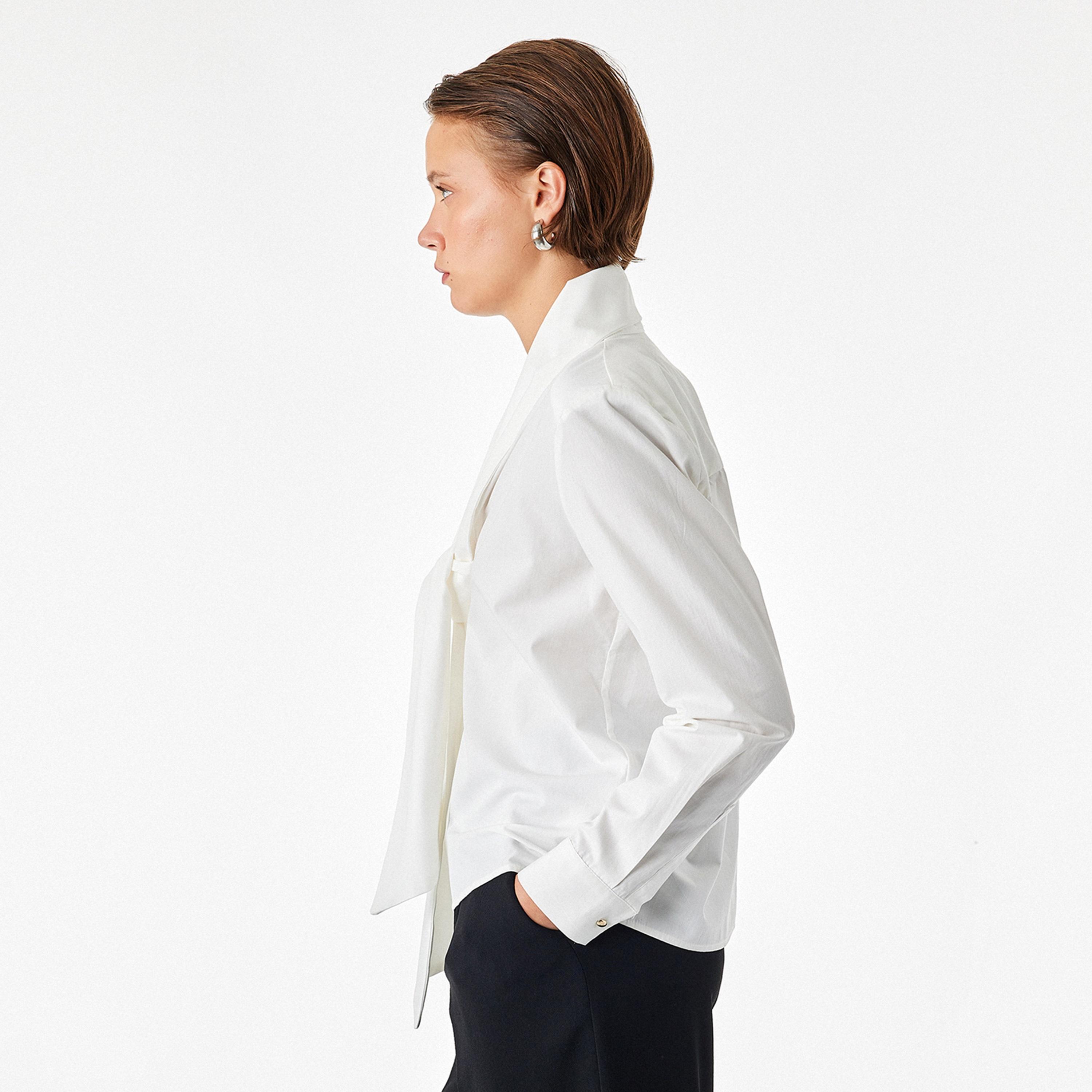 KOTON White Cotton Tie-Up Neck Women's Shirt-women-clothing-shirtsandblouses-shirts-image-4