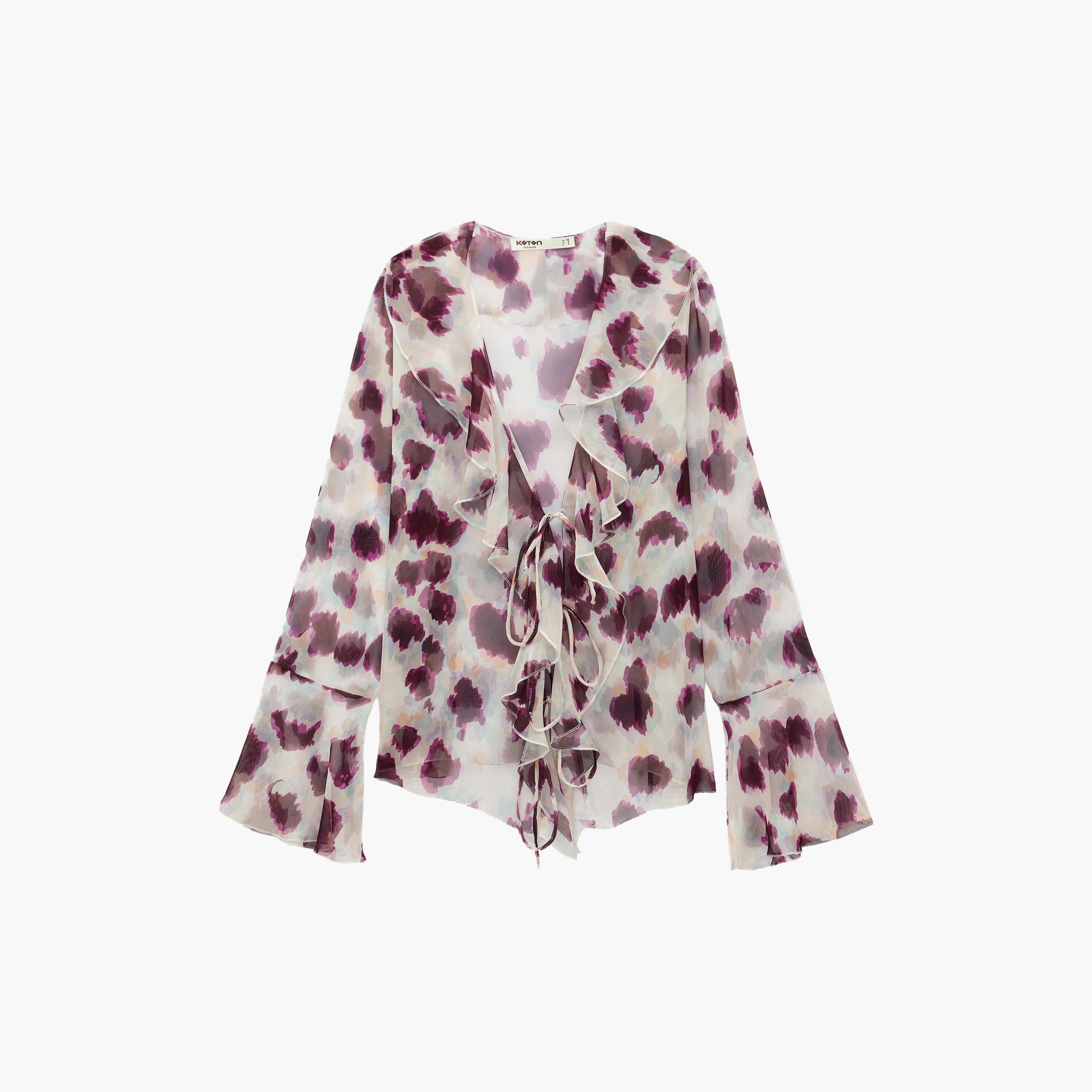 KOTON White Ruffled Abstract Print Bell Sleeves Women's Top-women-clothing-shirtsandblouses-blouses-image-1