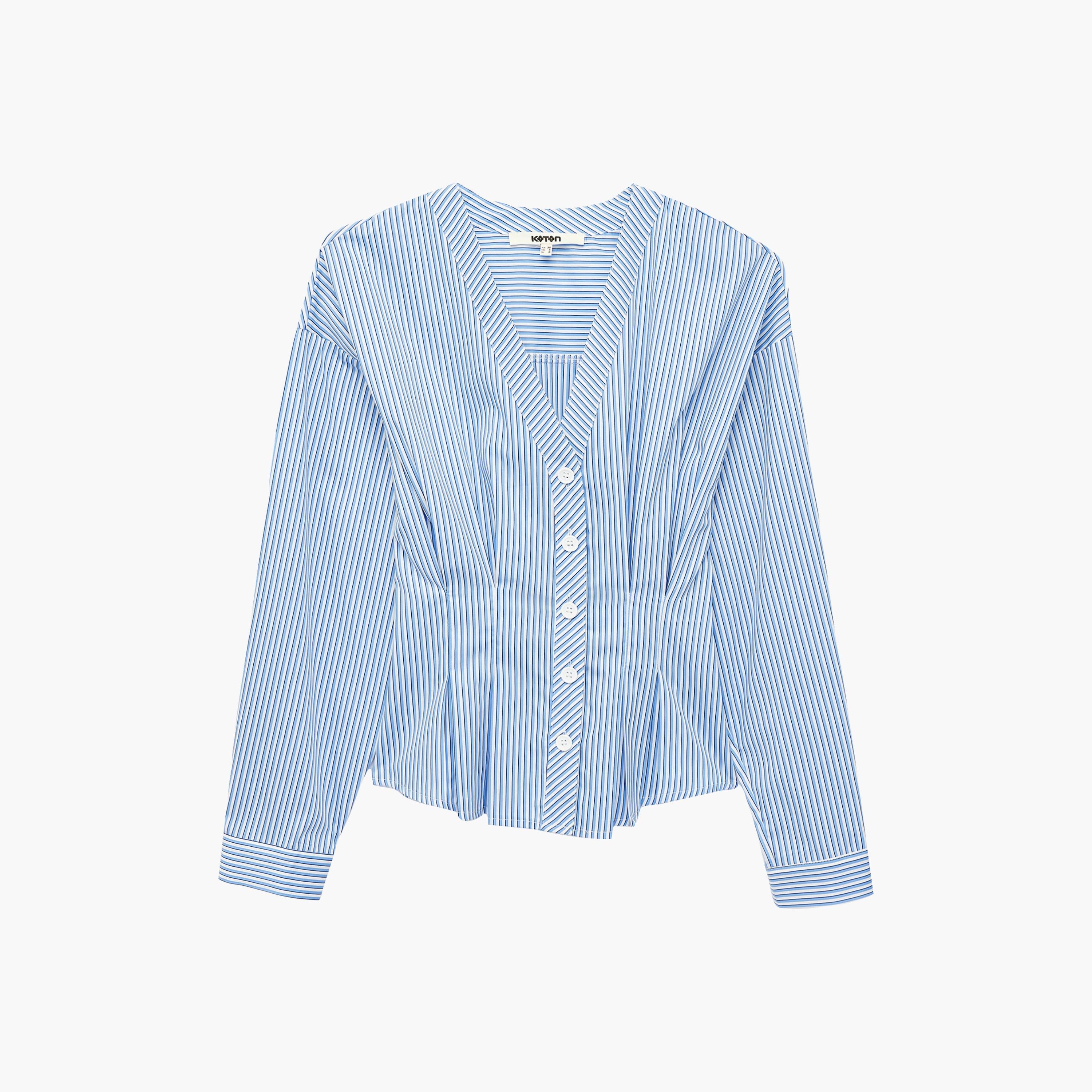 KOTON Blue Striped Women's Peplum Shirt-women-clothing-shirtsandblouses-shirts-image-1