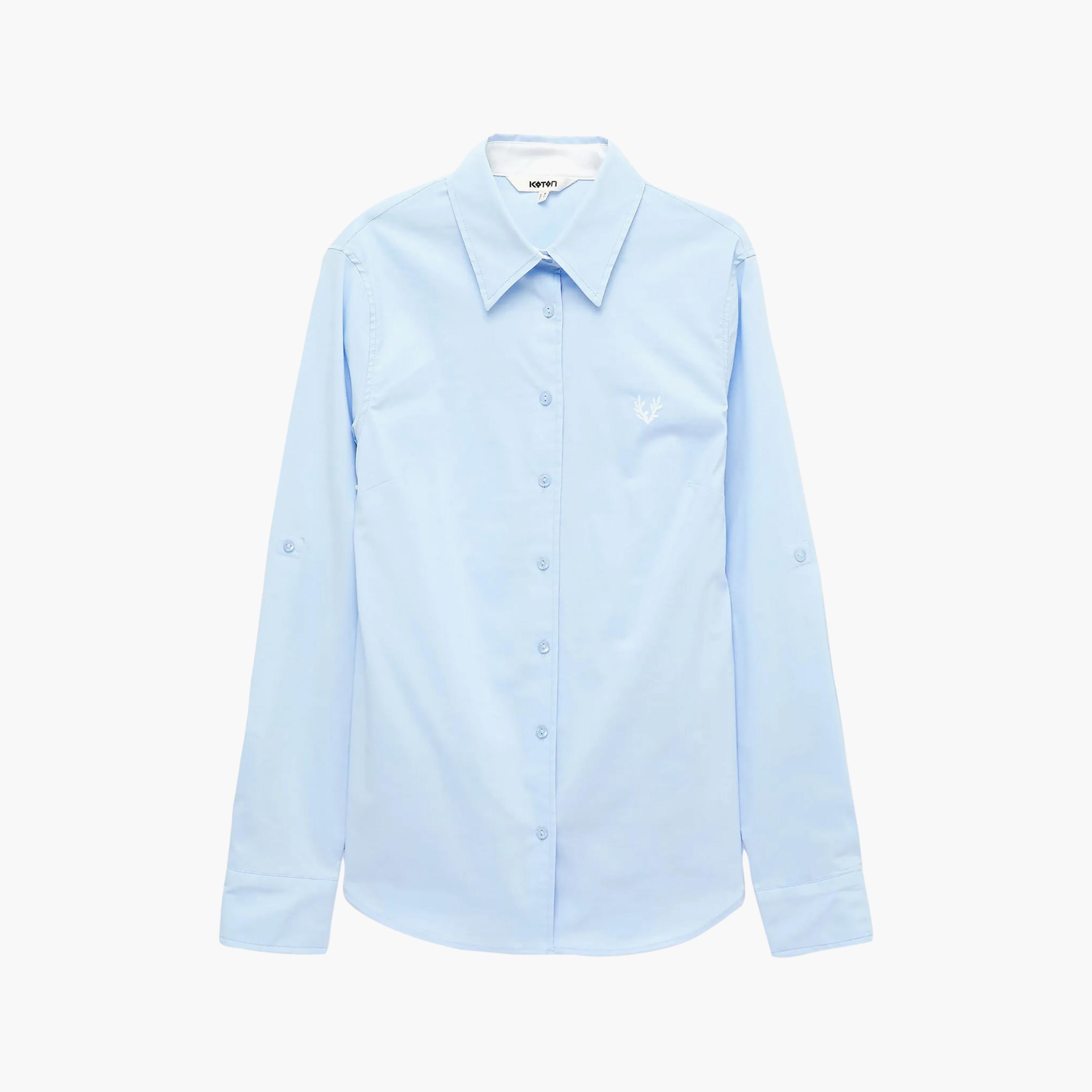 KOTON Blue Pointed Collar Women's Shirt-women-clothing-shirtsandblouses-shirts-image-6