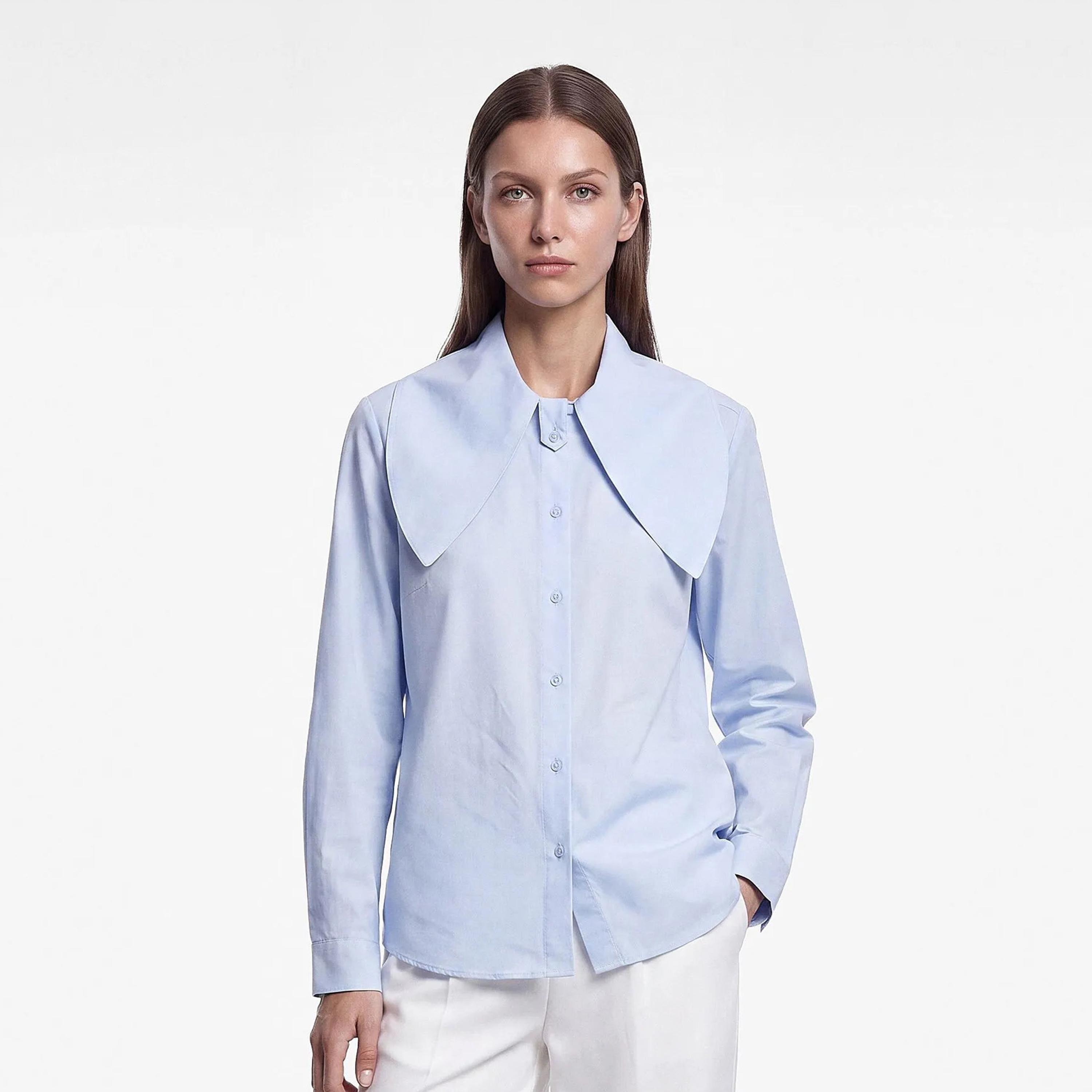 قميص حريمي أزرق من قماش القطن بياقة من كوتون-women-clothing-shirtsandblouses-shirts-image-1