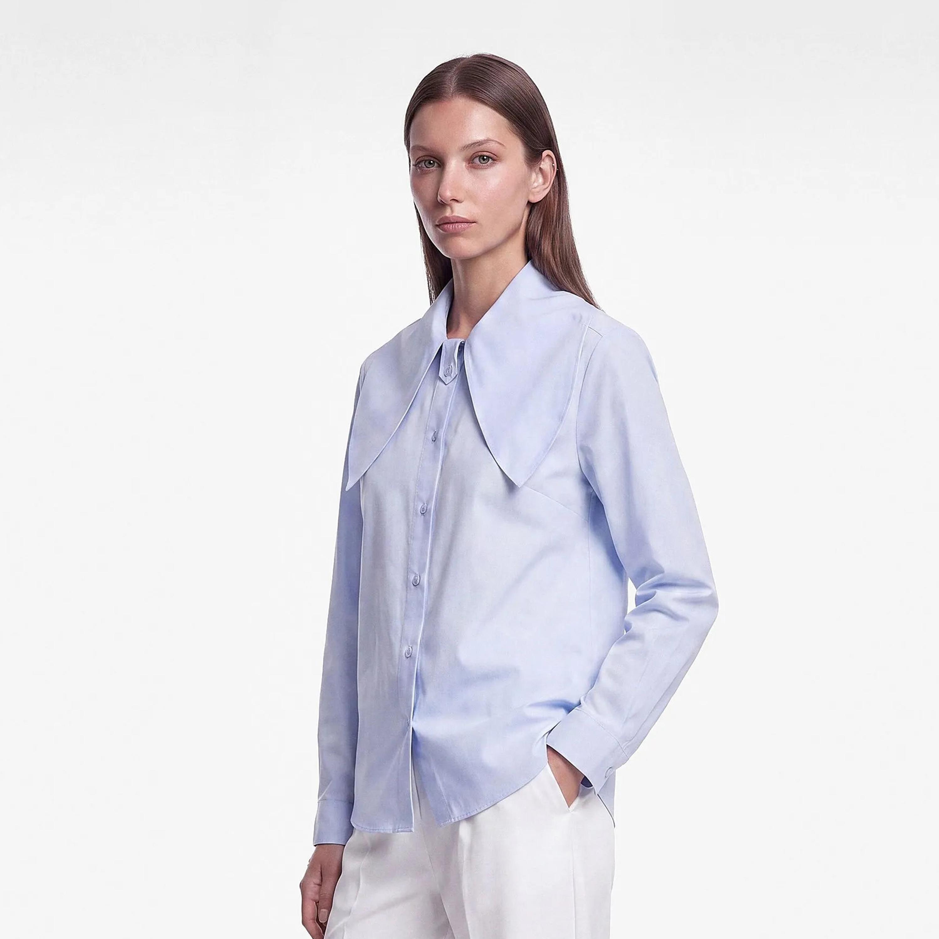 قميص حريمي أزرق من قماش القطن بياقة من كوتون-women-clothing-shirtsandblouses-shirts-image-3