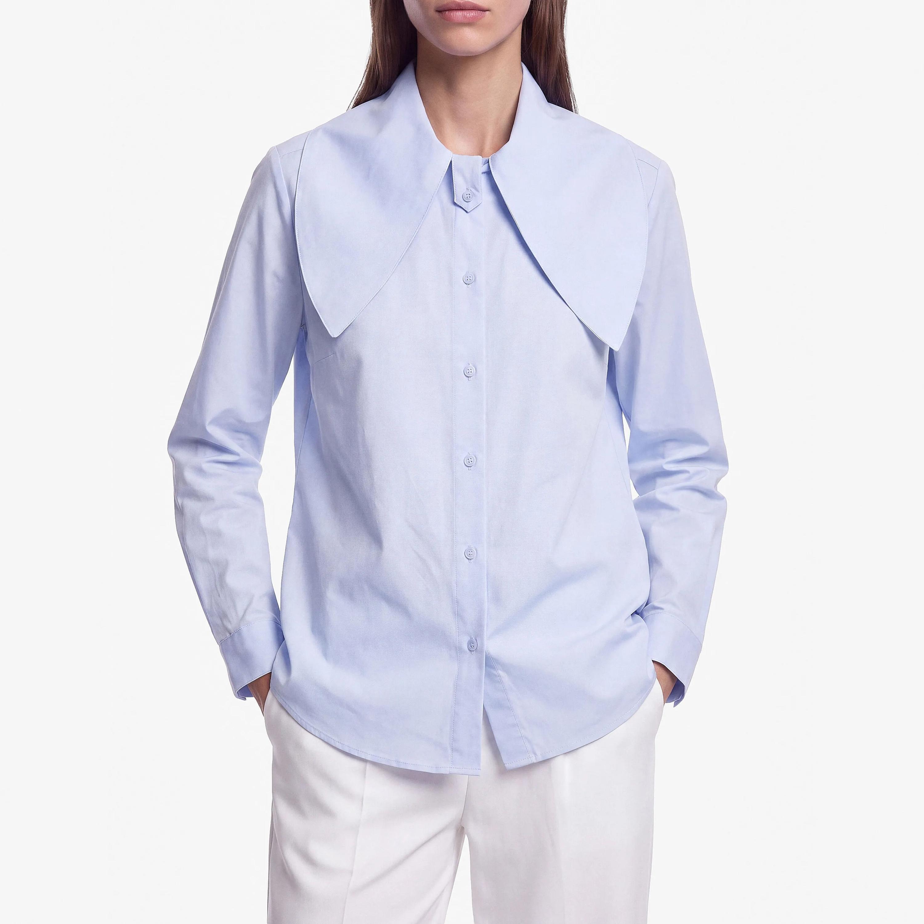 قميص حريمي أزرق من قماش القطن بياقة من كوتون-women-clothing-shirtsandblouses-shirts-image-5