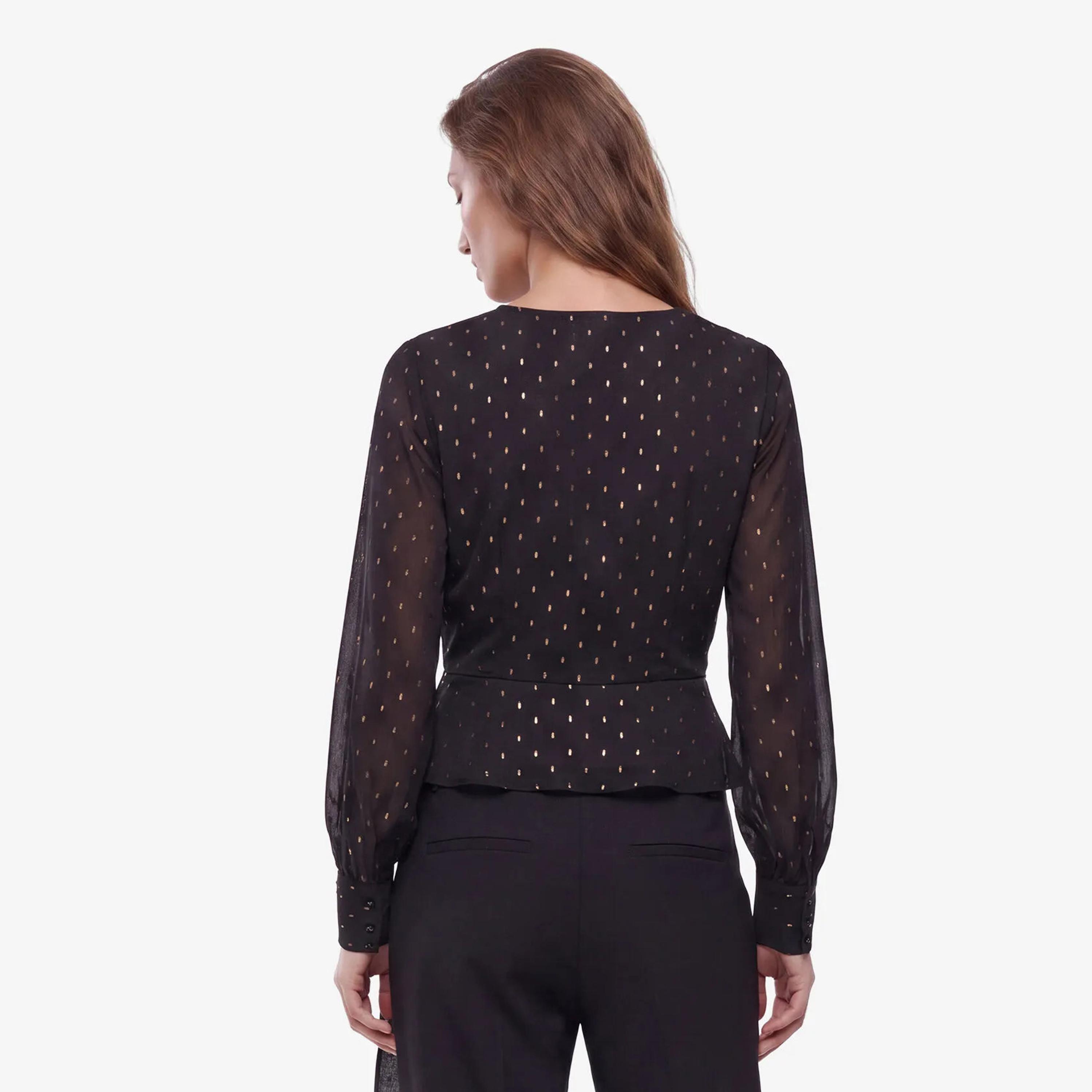 KOTON Black Metallic Surplice Neck Women's Wrap Top-women-clothing-shirtsandblouses-blouses-image-3
