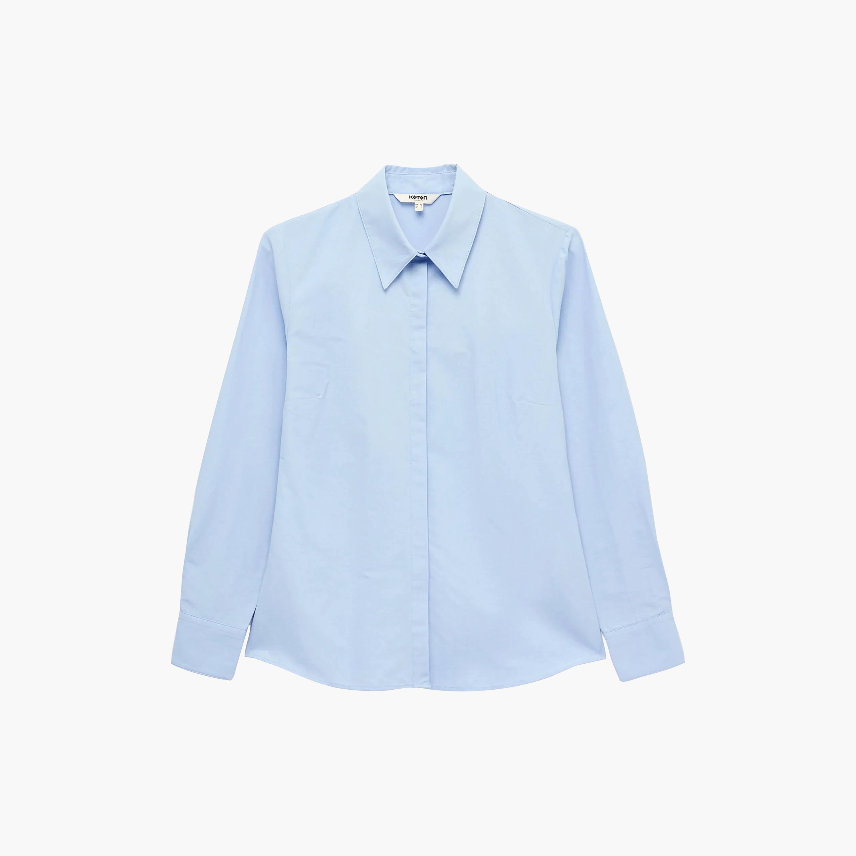 KOTON Blue Pointed Collar Women's Shirt-women-clothing-shirtsandblouses-shirts-image-1