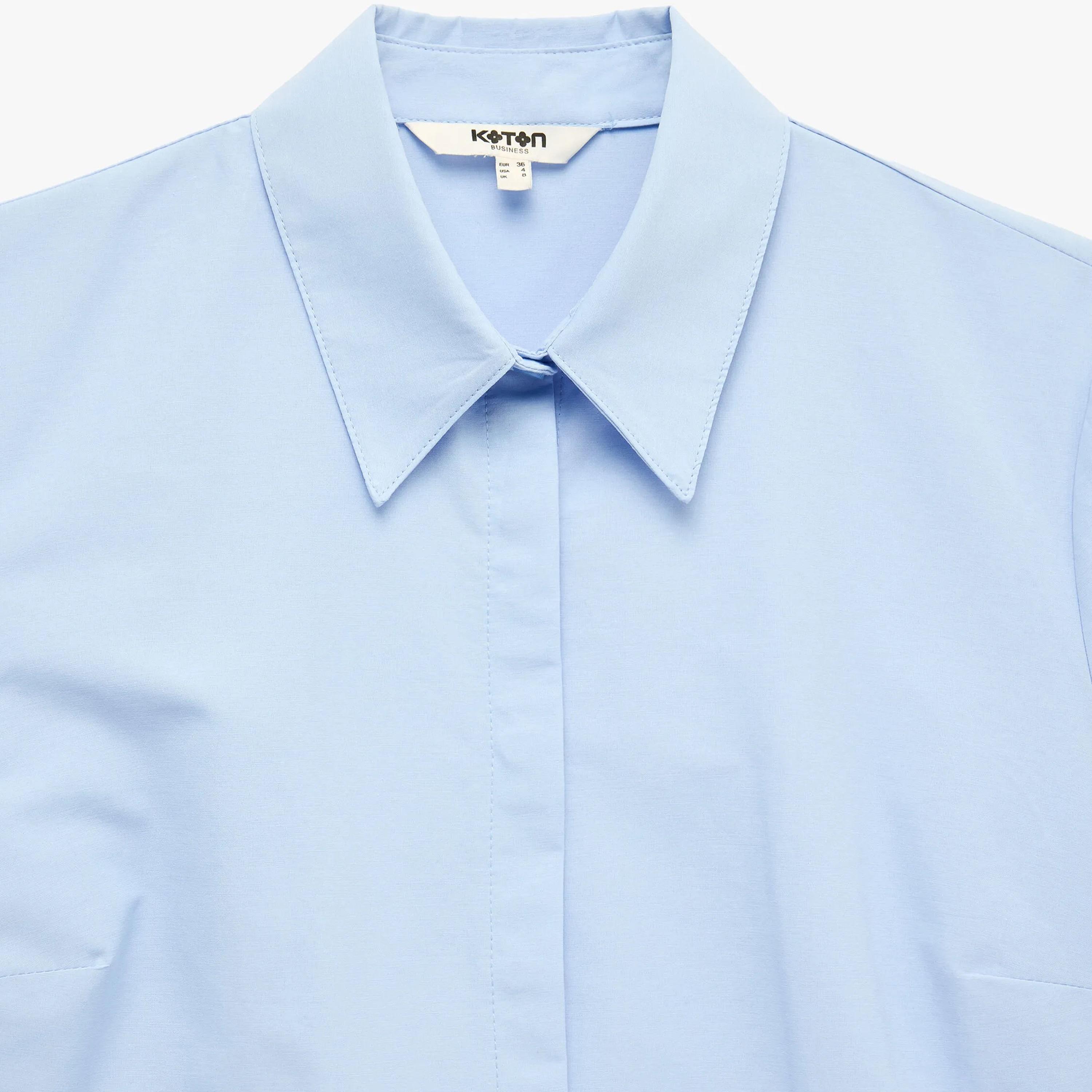 KOTON Blue Pointed Collar Women's Shirt-women-clothing-shirtsandblouses-shirts-image-3