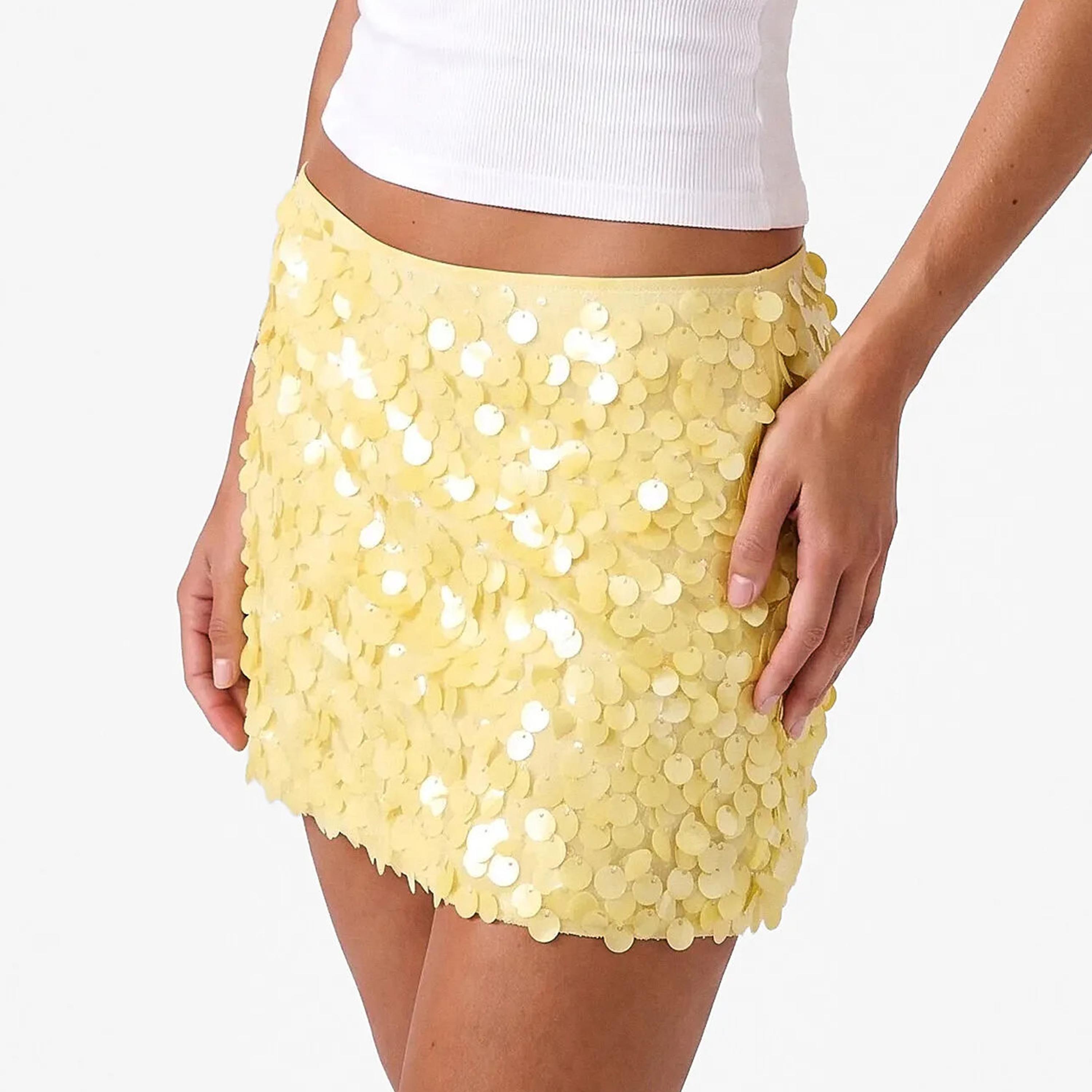 KOTON Yellow Sequined Pencil Women's Mini Skirt-women-clothing-skirts-image-5