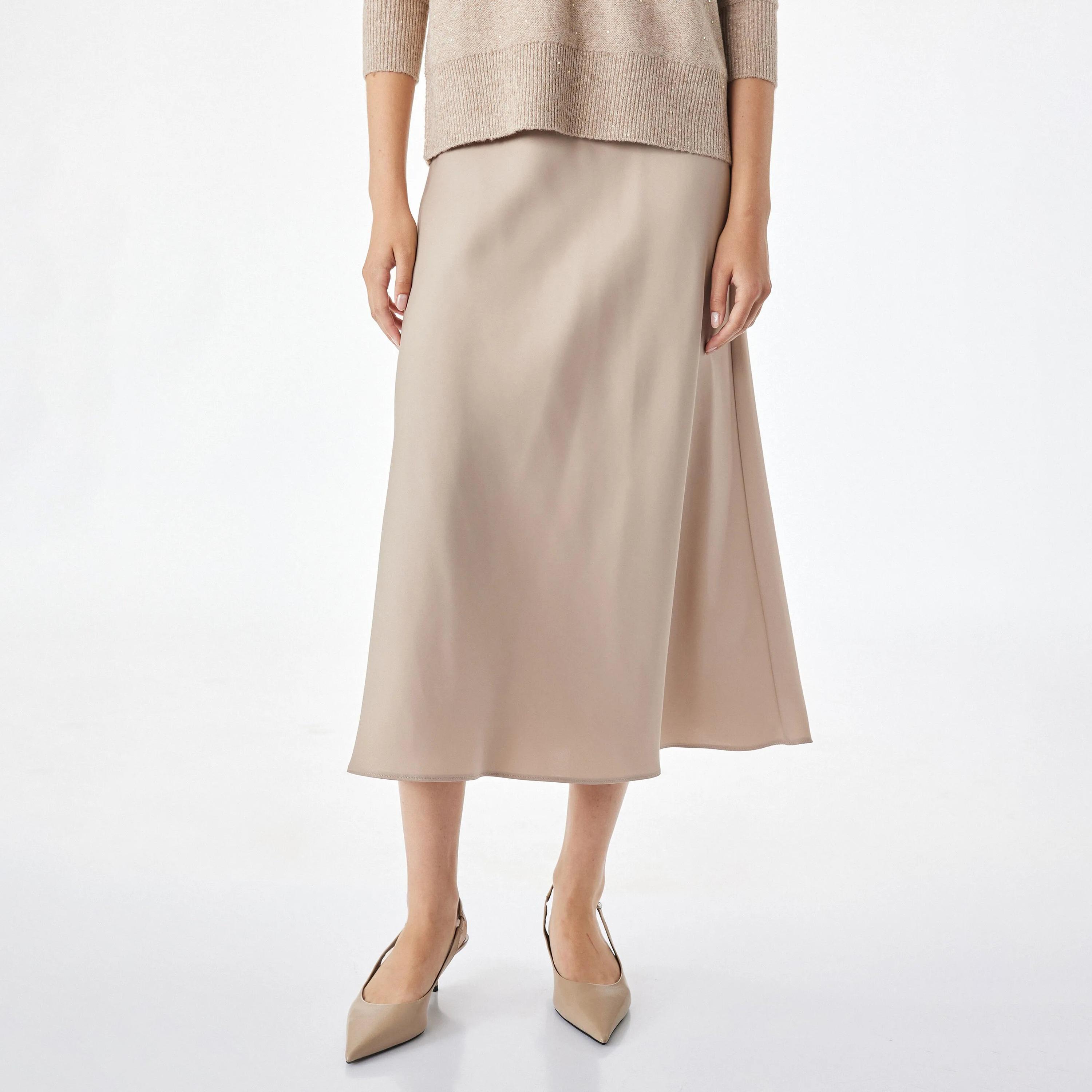 تنورة ميدي حريمي بقصة A-Line قماش ساتان من كوتون-women-clothing-skirts-image-1