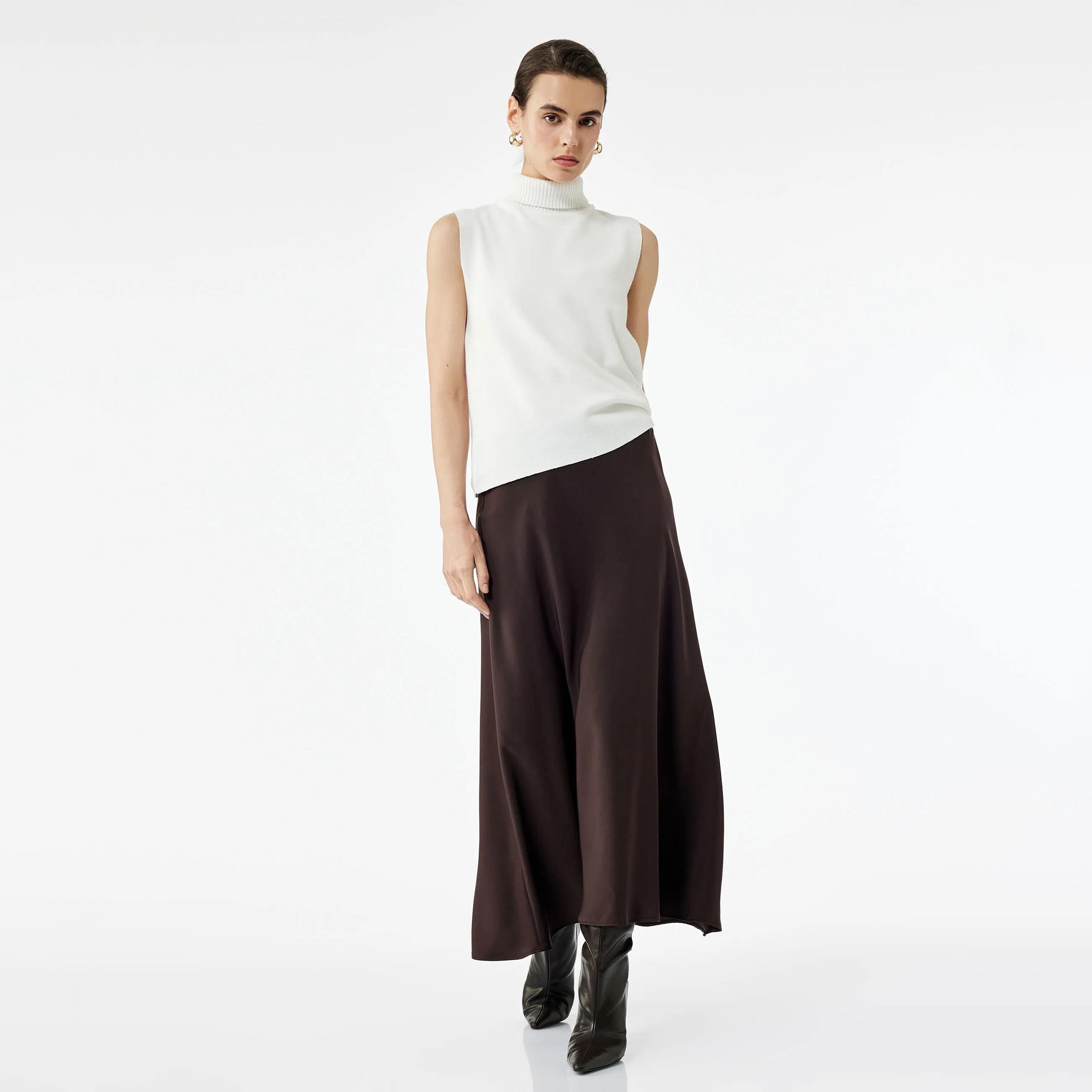 تنورة ميدي حريمي بقصة A-Line قماش ساتان من كوتون-women-clothing-skirts-image-10
