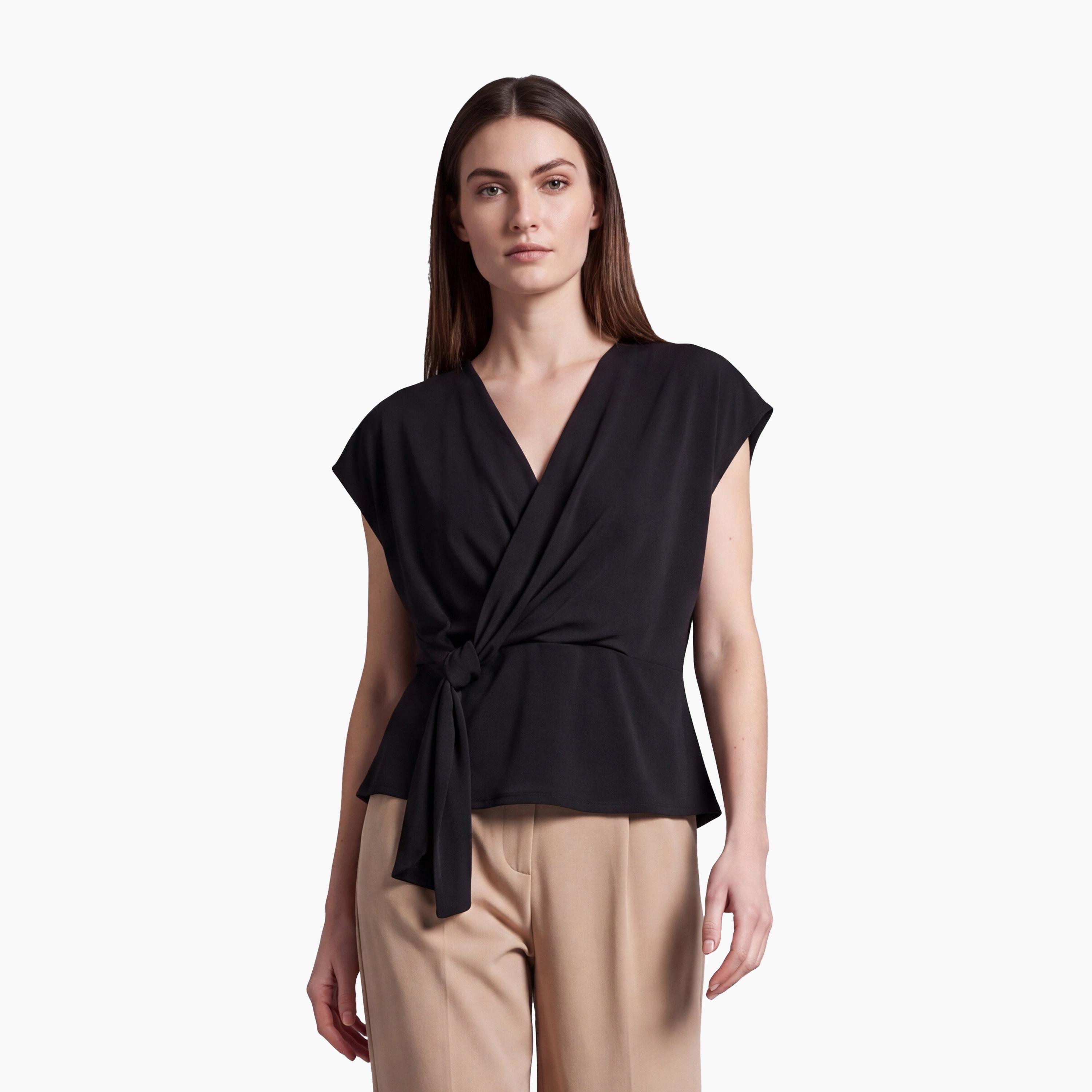 KOTON Black Surplice Neck Women's Wrap Top-women-clothing-shirtsandblouses-blouses-image-1