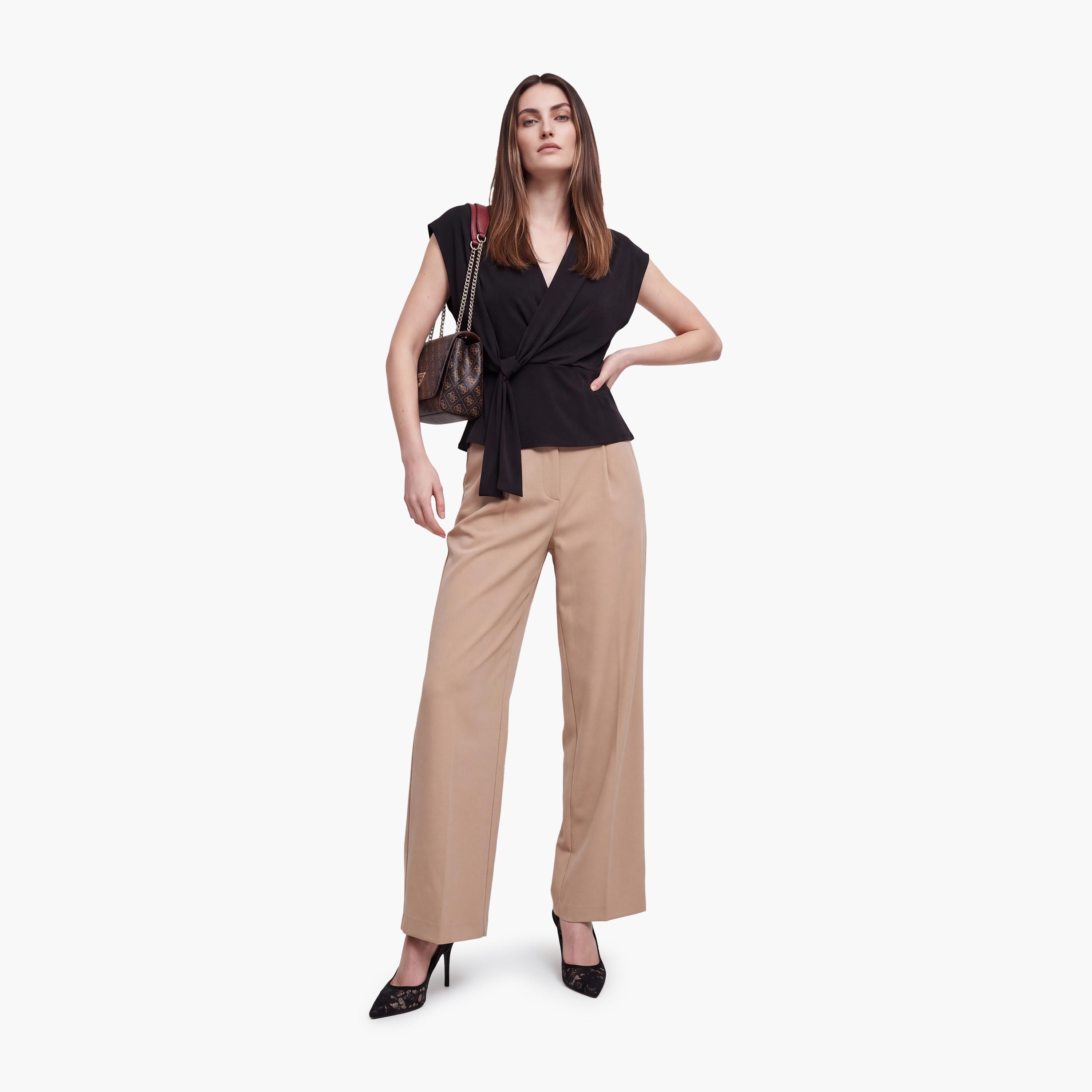 KOTON Black Surplice Neck Women's Wrap Top-women-clothing-shirtsandblouses-blouses-image-2