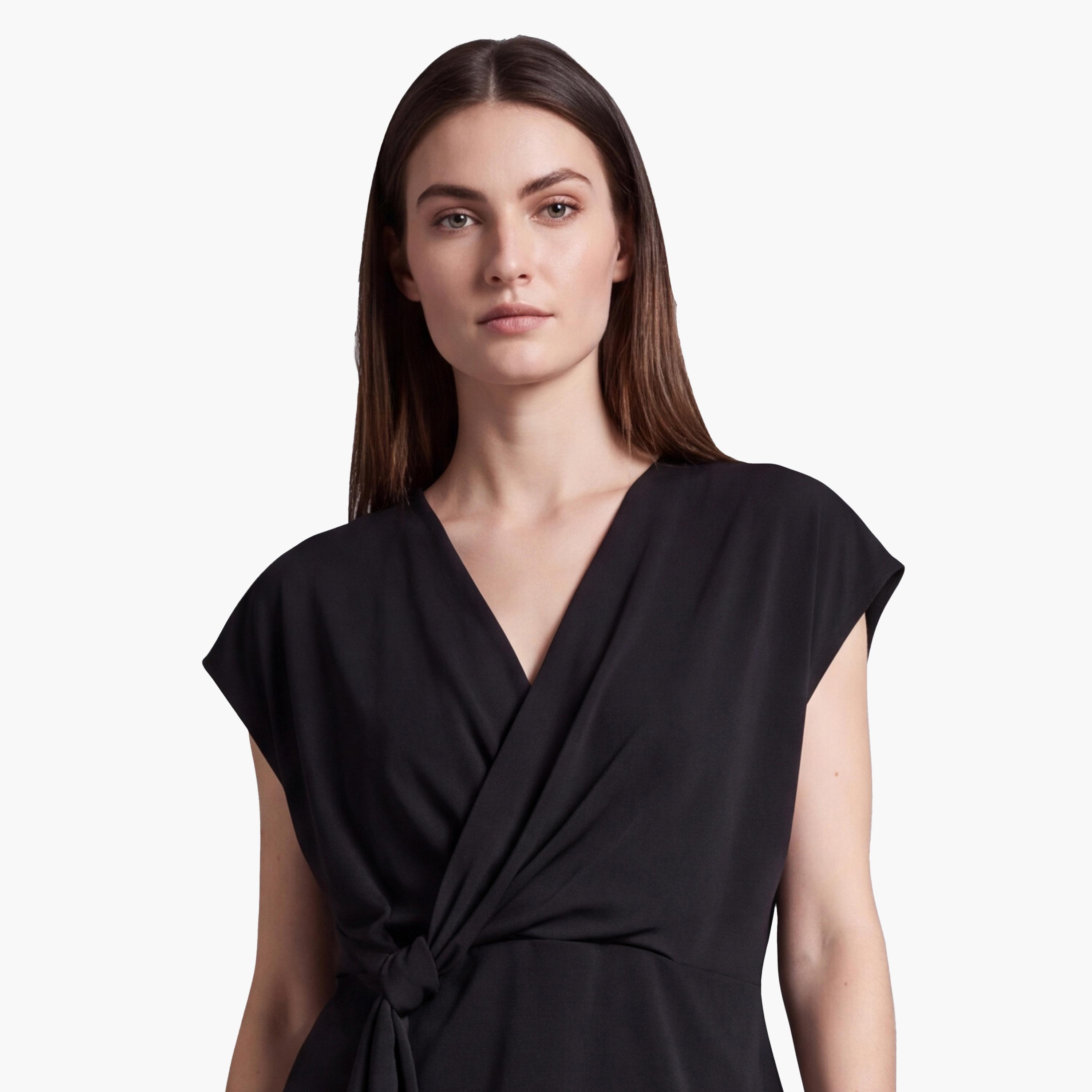 KOTON Black Surplice Neck Women's Wrap Top-women-clothing-shirtsandblouses-blouses-image-3