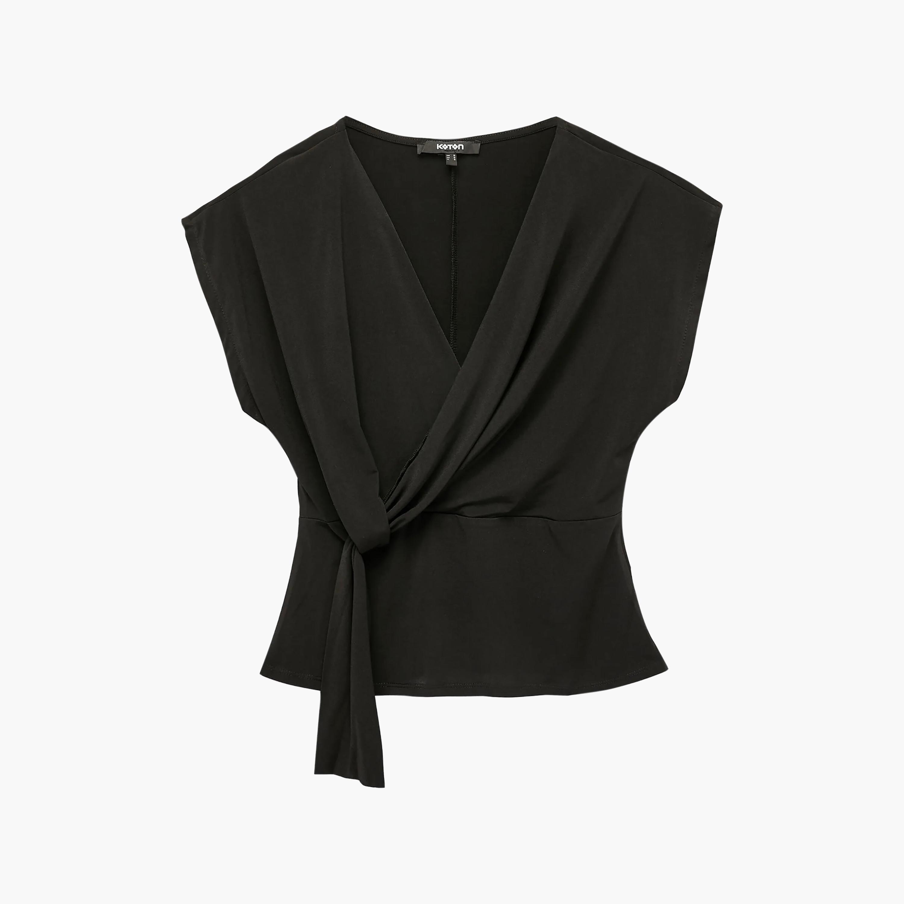 KOTON Black Surplice Neck Women's Wrap Top-women-clothing-shirtsandblouses-blouses-image-5