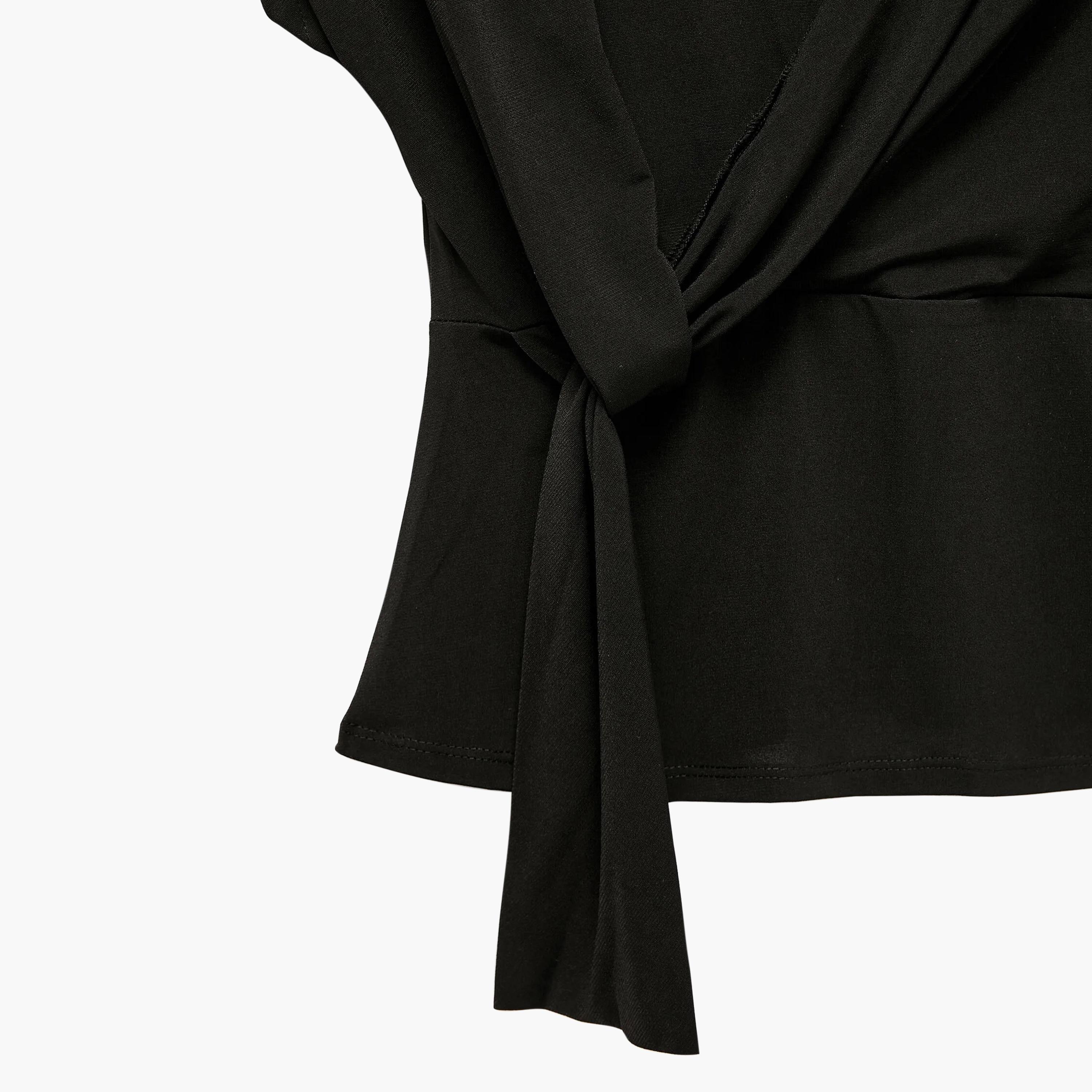 KOTON Black Surplice Neck Women's Wrap Top-women-clothing-shirtsandblouses-blouses-image-7