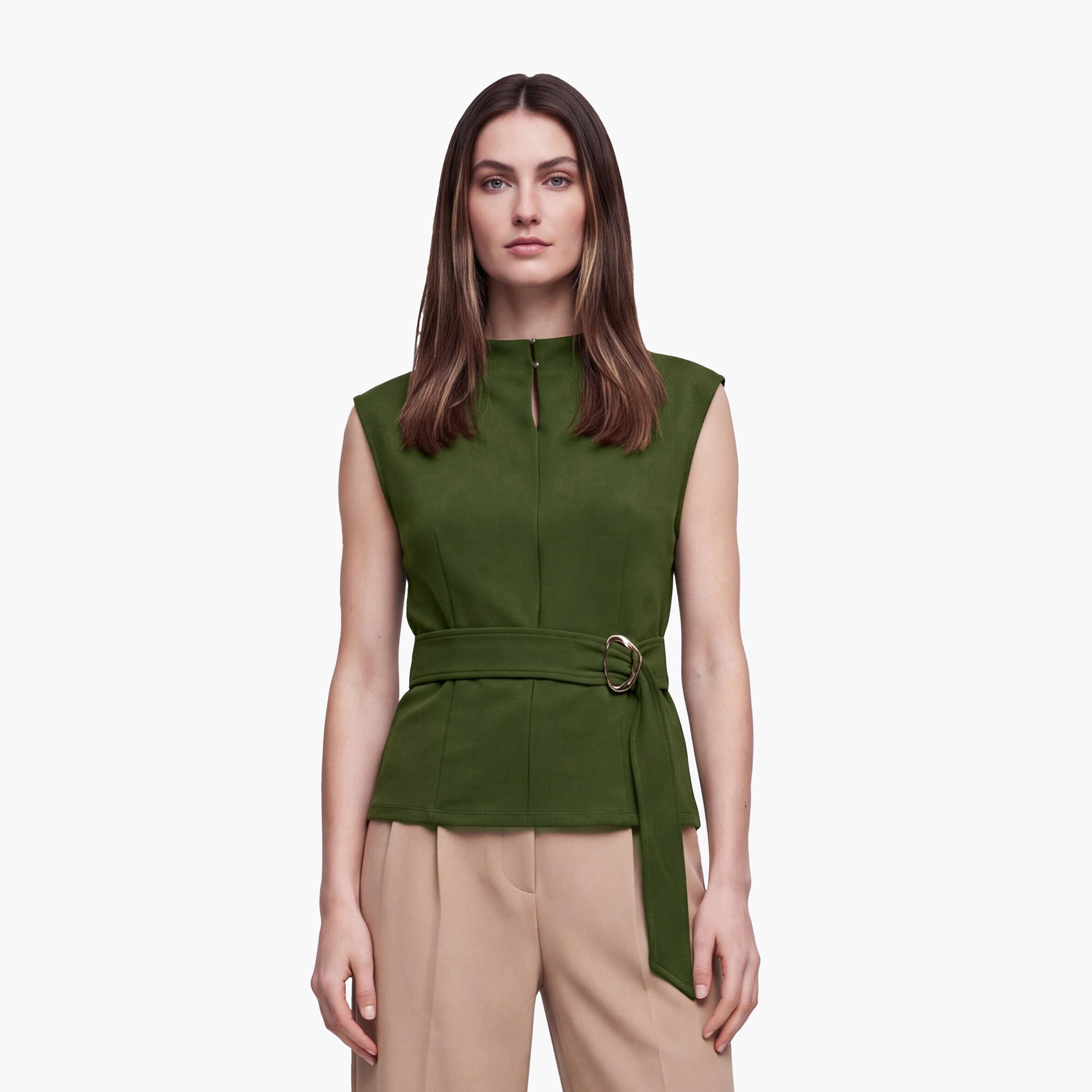 KOTON Green Mock Neck Women's Belted Top-women-clothing-shirtsandblouses-blouses-image-1