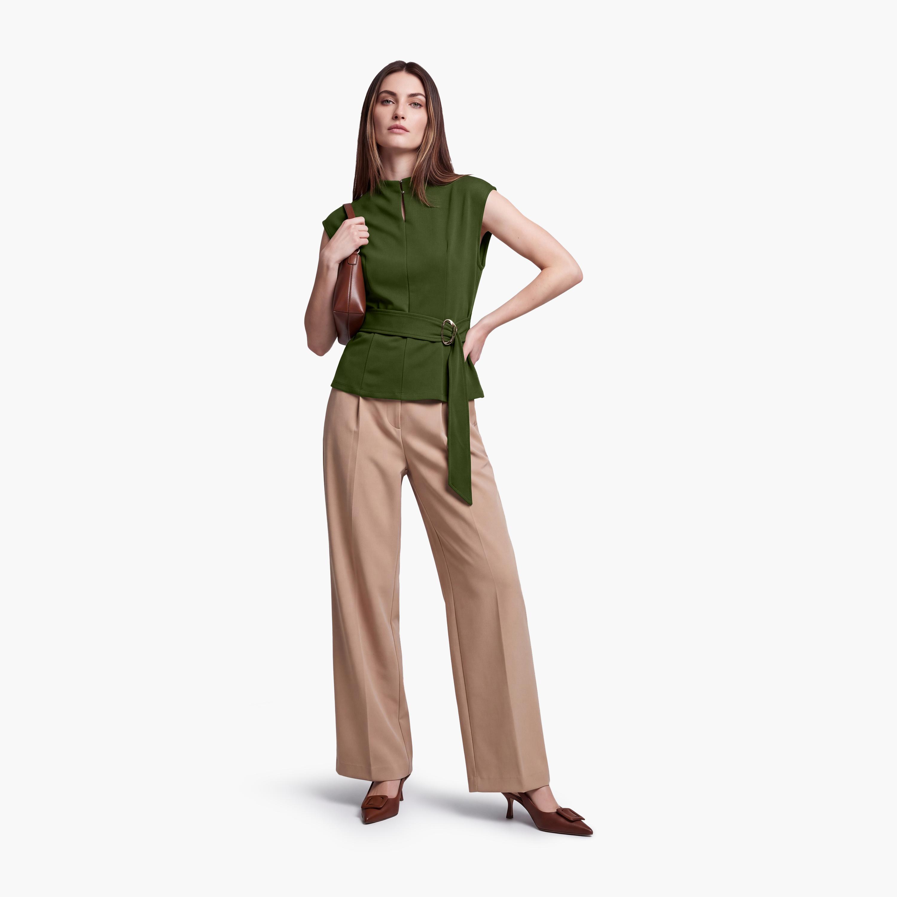 KOTON Green Mock Neck Women's Belted Top-women-clothing-shirtsandblouses-blouses-image-2